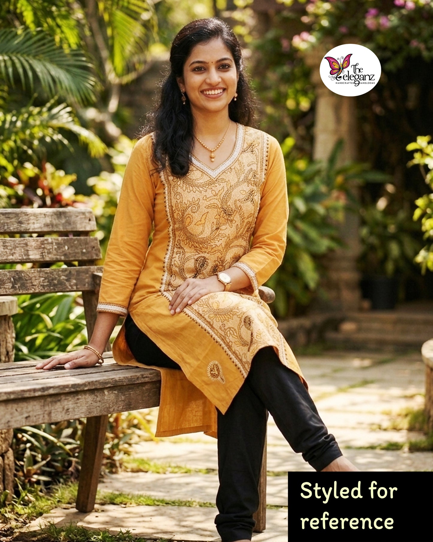 Hemangi – Light Yellow Reverse Kantha Cotton Kurti Piece