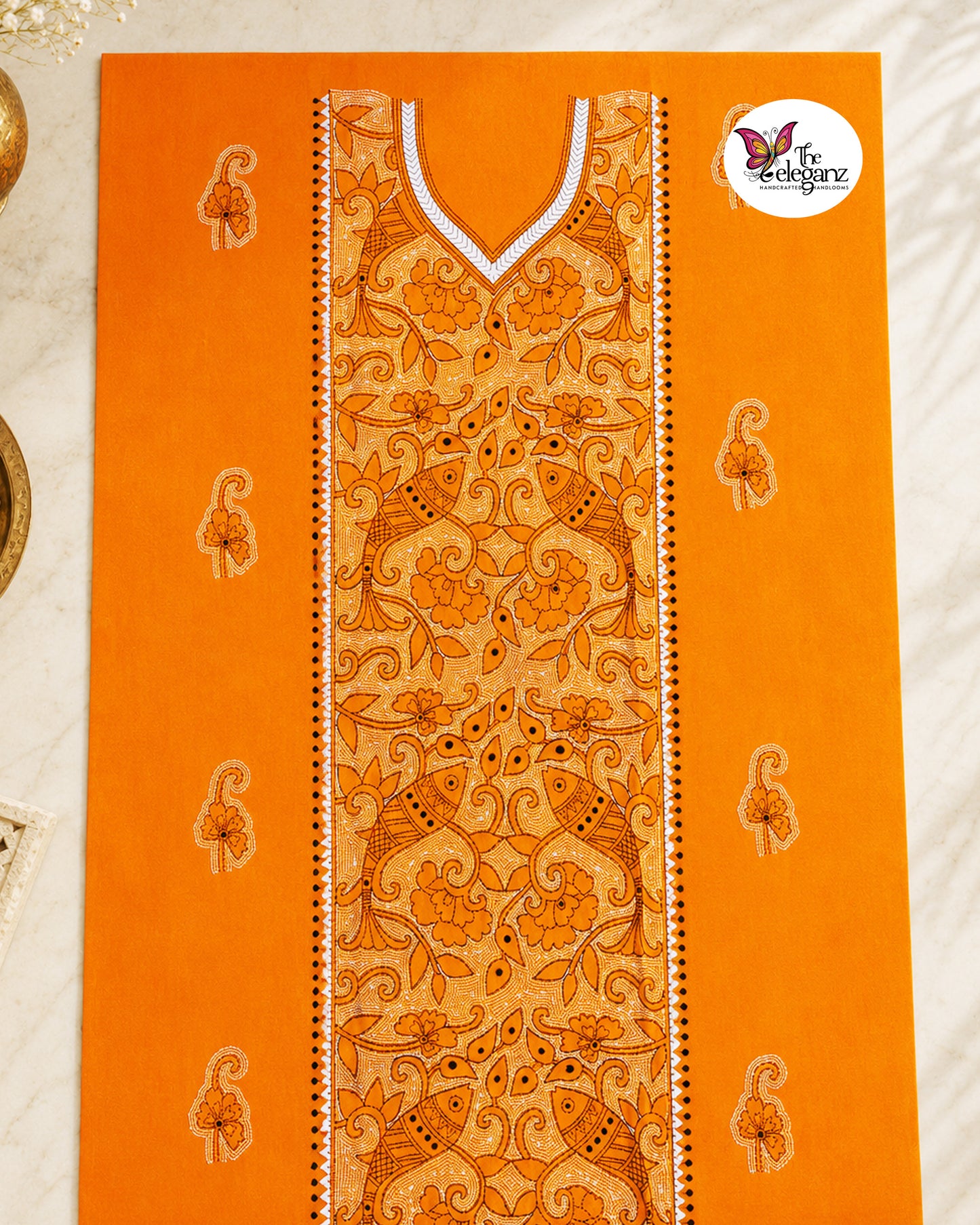 Kanaklata – Mustard Yellow Reverse Kantha Cotton Kurti Piece