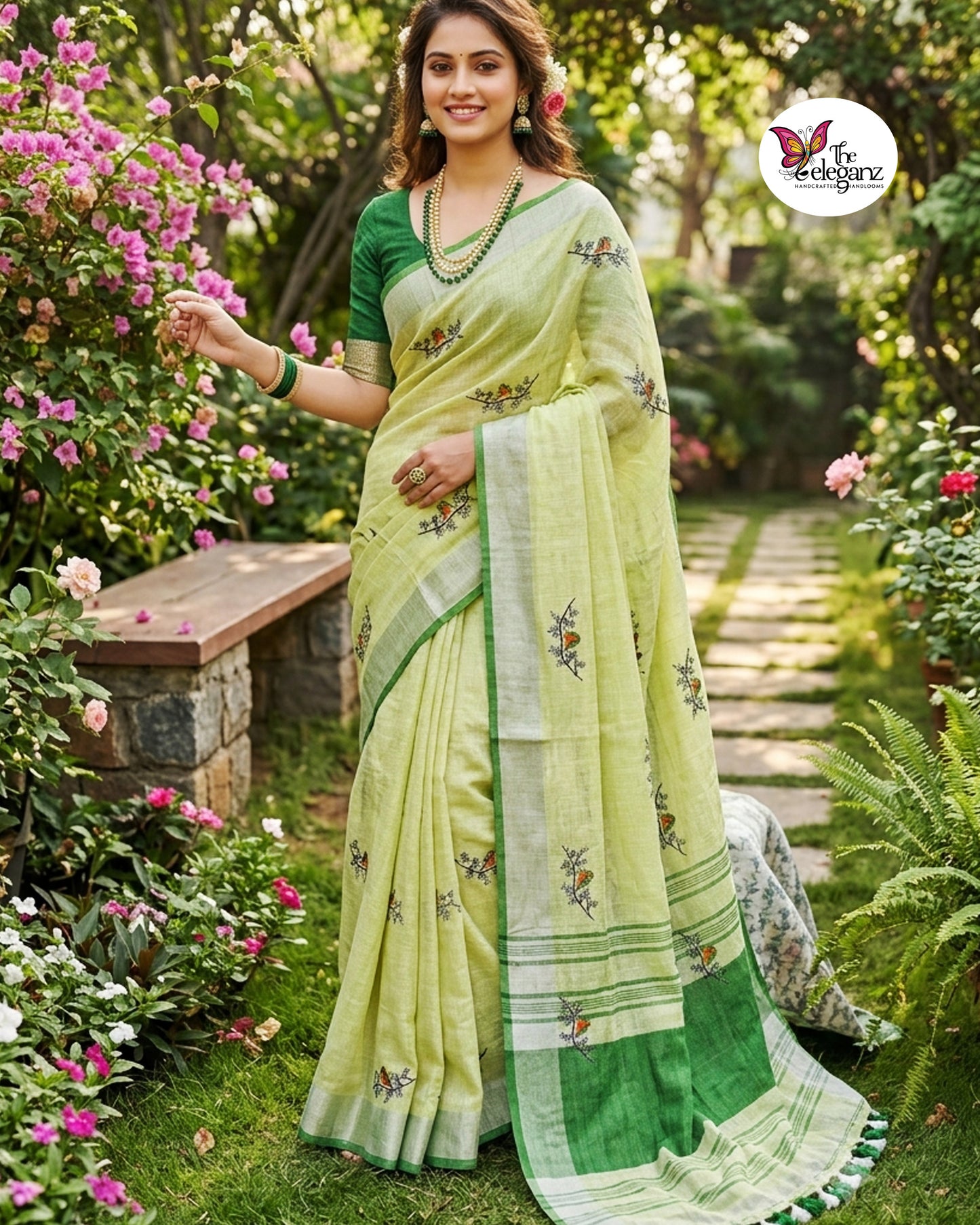 Haritpakshi – Embroidered Pure Linen Saree