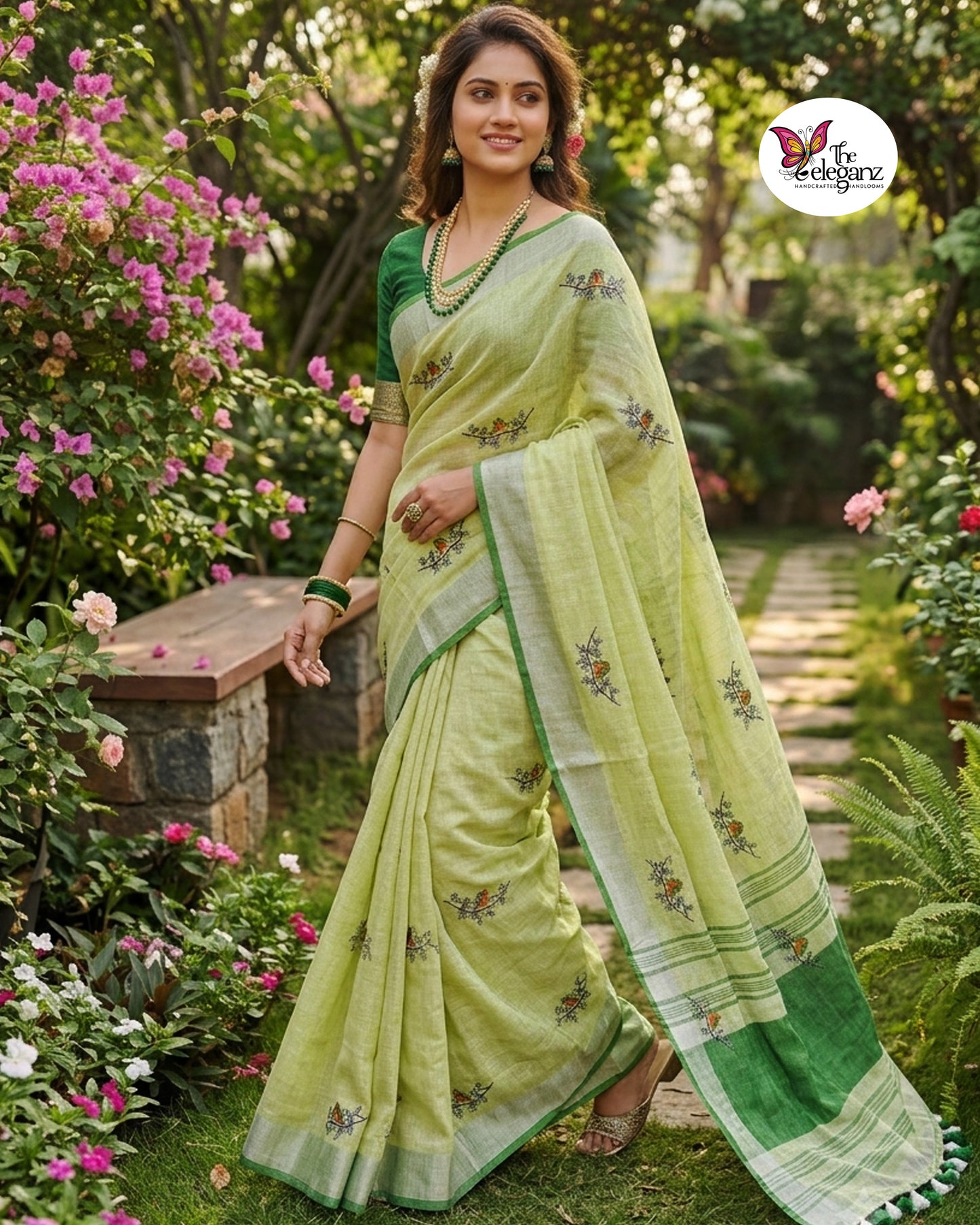 Haritpakshi – Embroidered Pure Linen Saree
