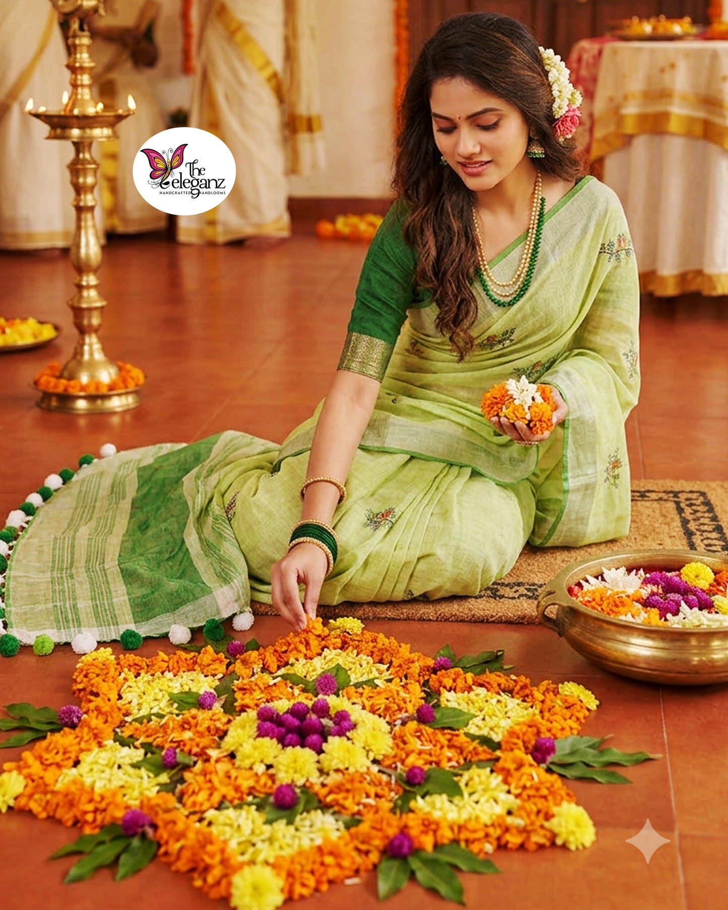 Haritpakshi – Embroidered Pure Linen Saree