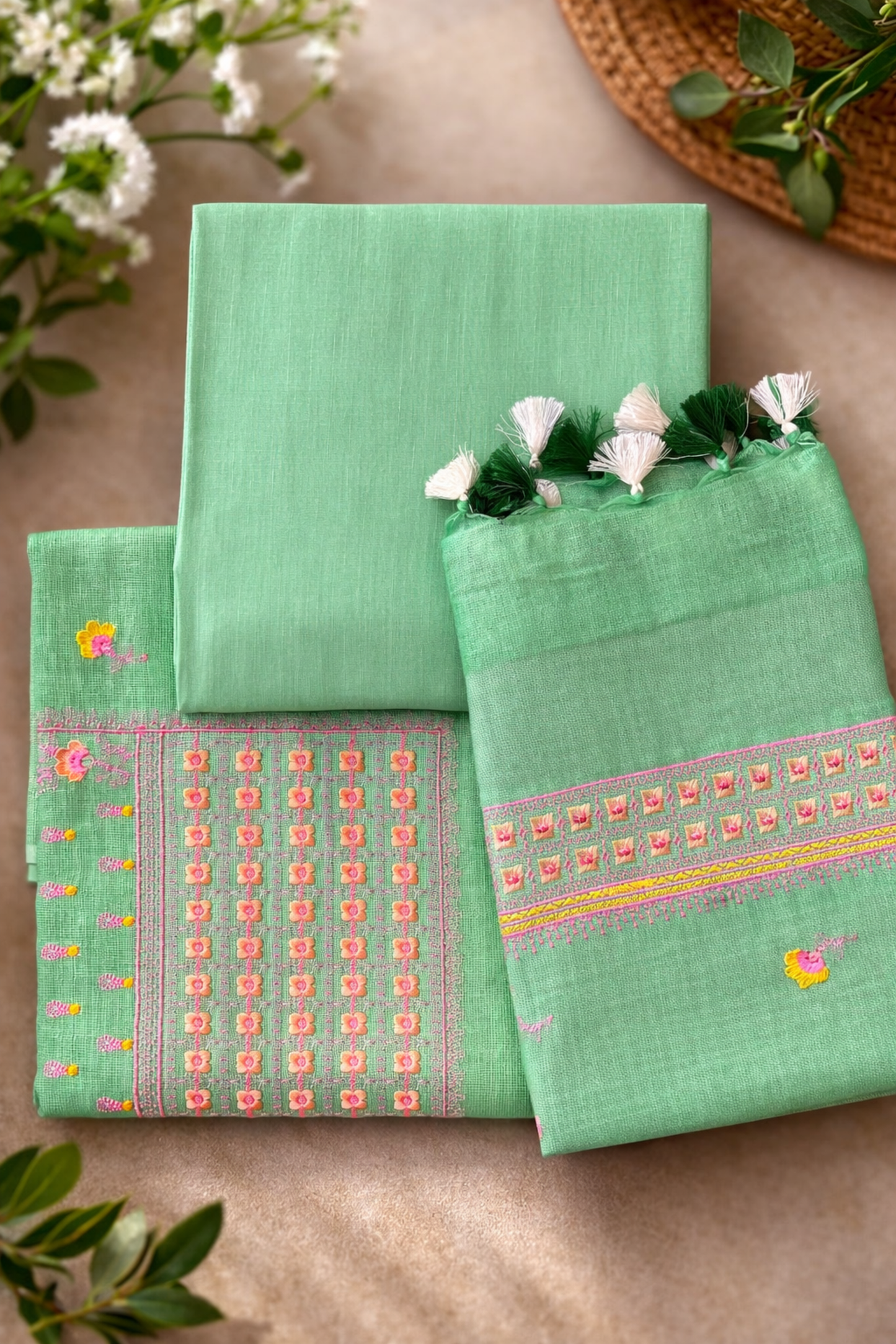 Meadow Bloom – Pure Linen Unstitched Suit Set
