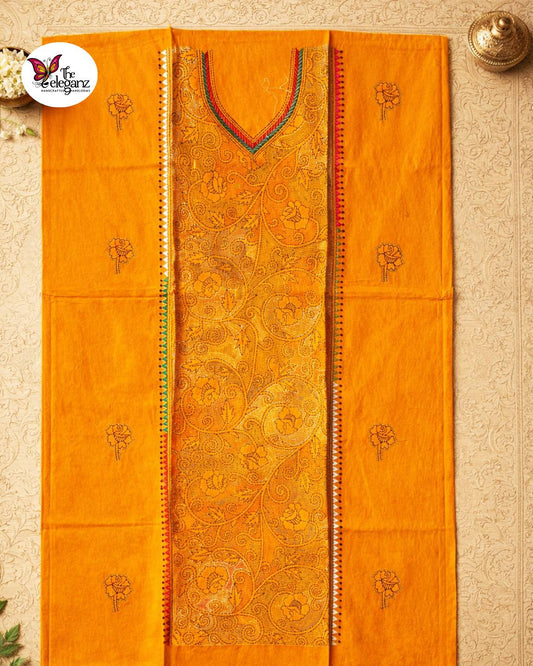 Basanti – Floral Kantha Unstitched Suit Piece