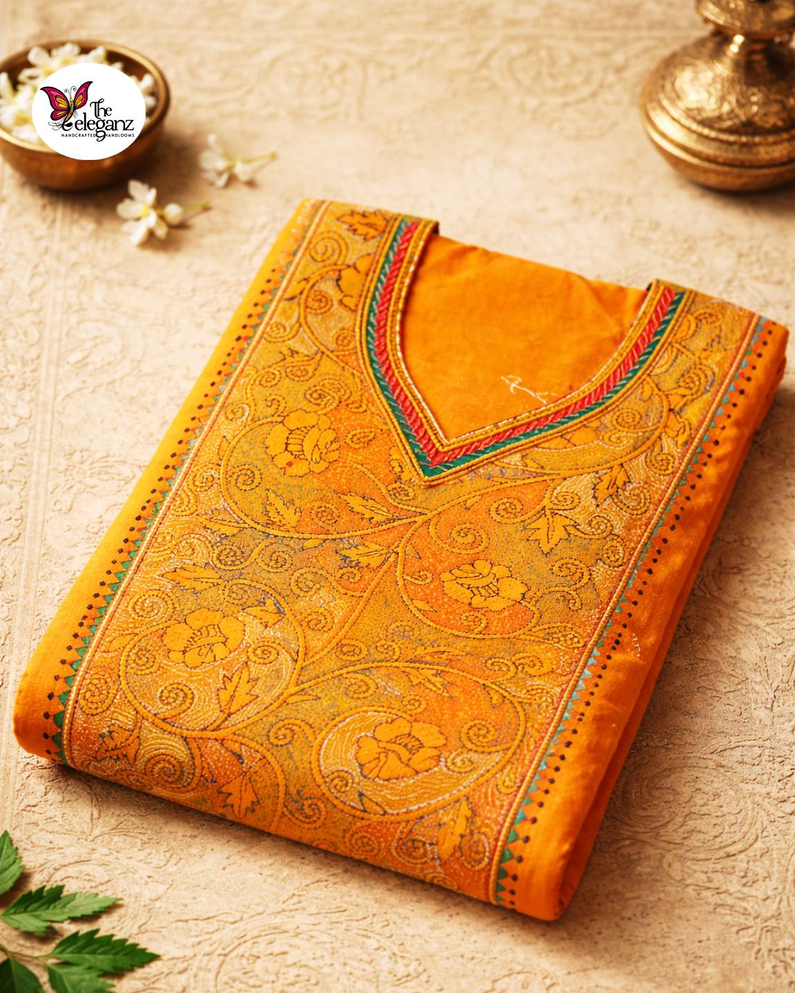 Basanti – Floral Kantha Unstitched Suit Piece