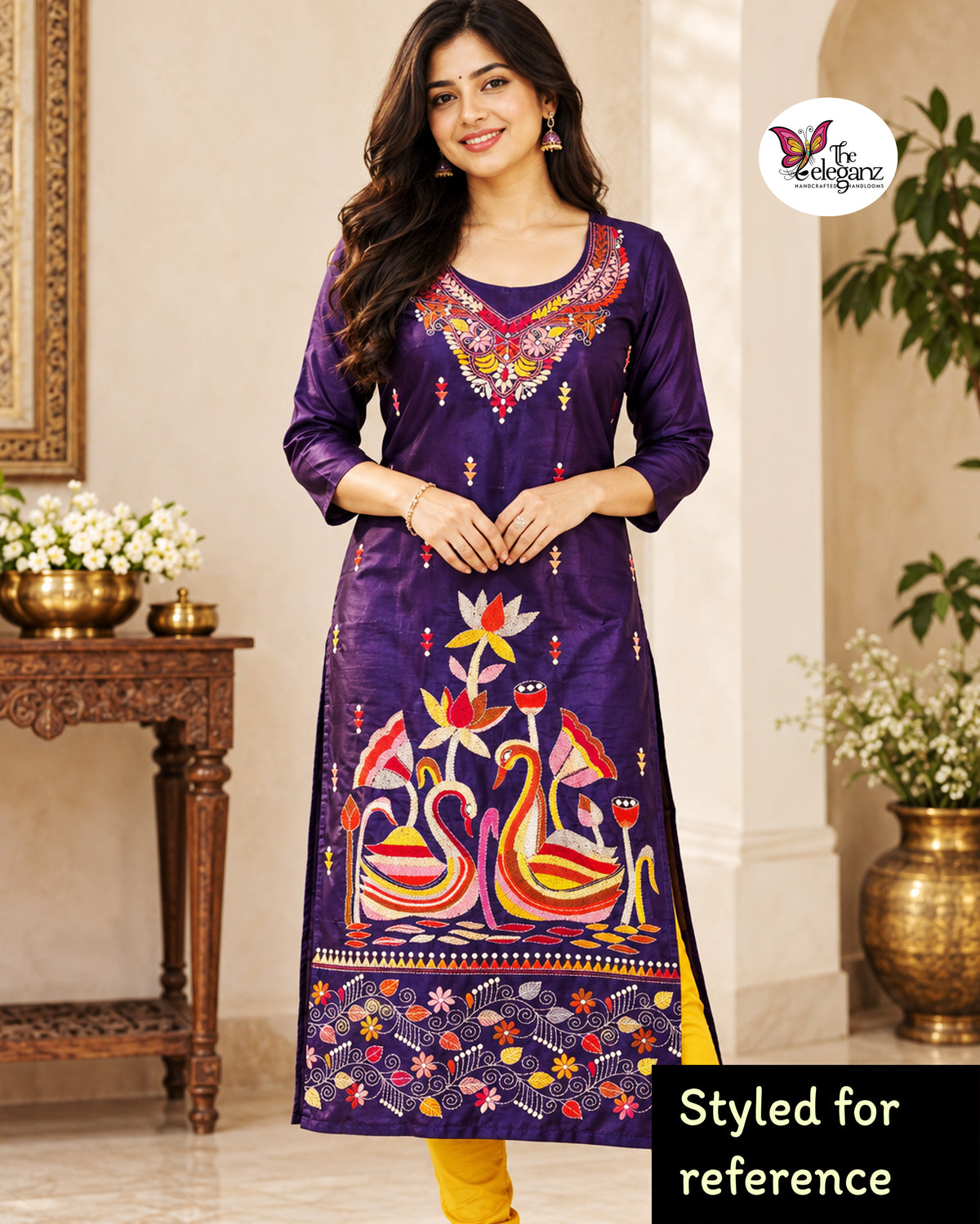 Hansaraj – Purple Blended Bangalore Silk Hand Kantha Kurti Piece