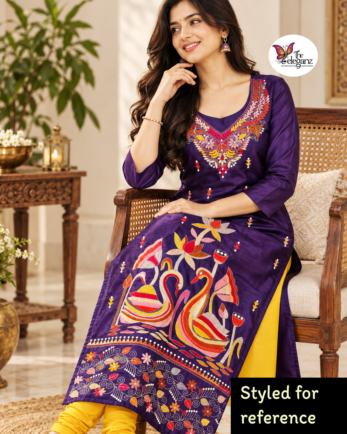 Hansaraj – Purple Blended Bangalore Silk Hand Kantha Kurti Piece