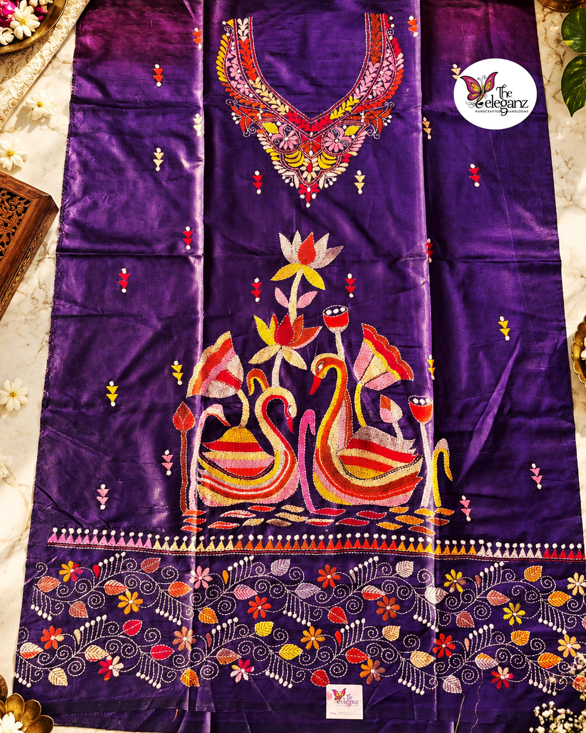 Hansaraj – Purple Blended Bangalore Silk Hand Kantha Kurti Piece