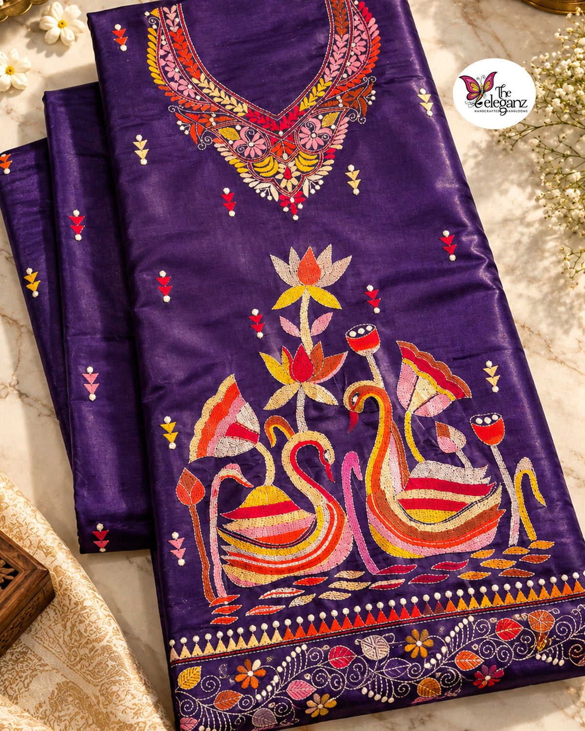 Hansaraj – Purple Blended Bangalore Silk Hand Kantha Kurti Piece