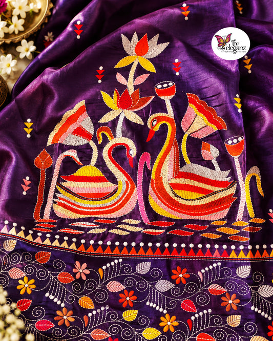 Hansaraj – Purple Blended Bangalore Silk Hand Kantha Kurti Piece