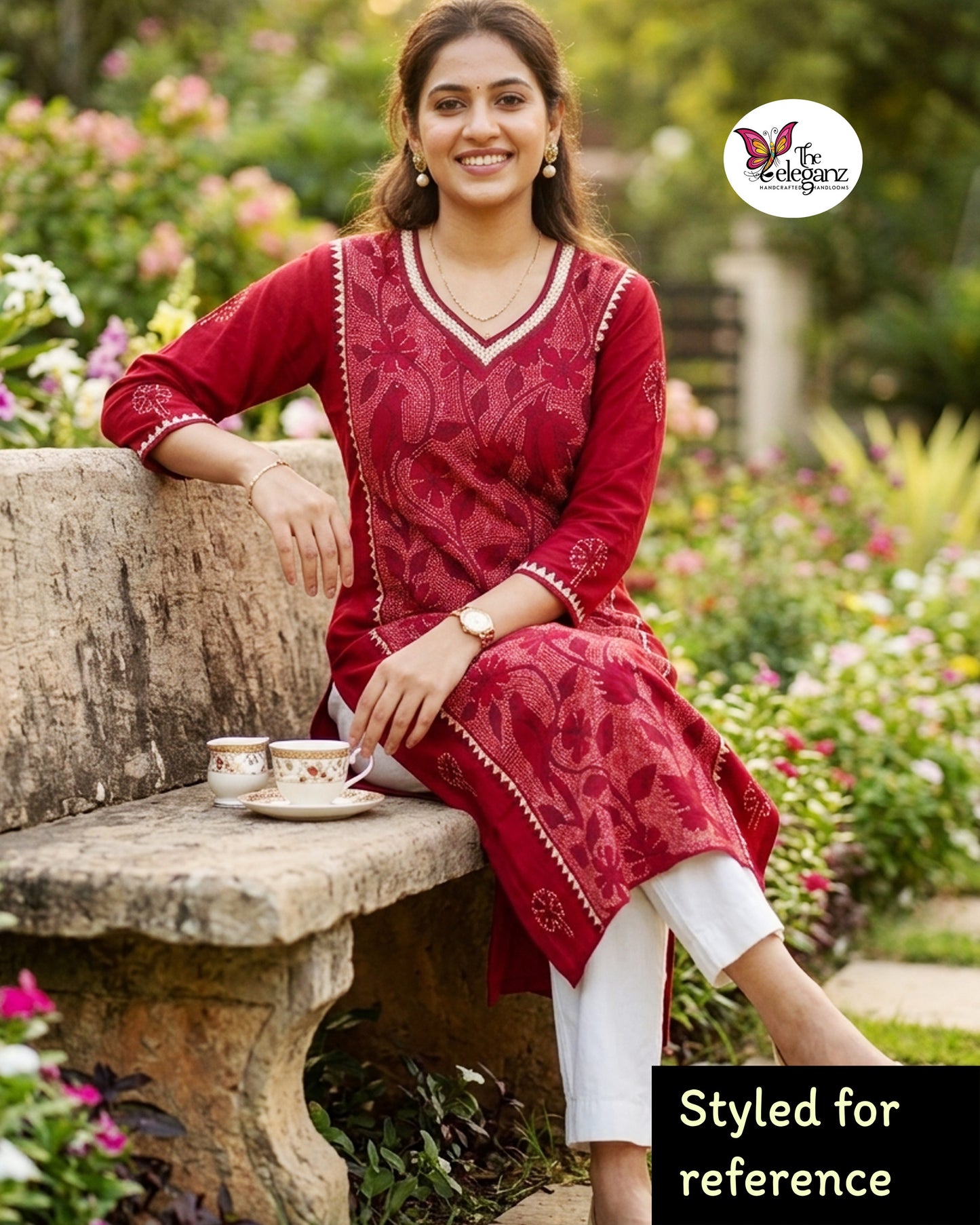 Shyamoli – Maroon Reverse Kantha Bird Motif Cotton Kurti Piece