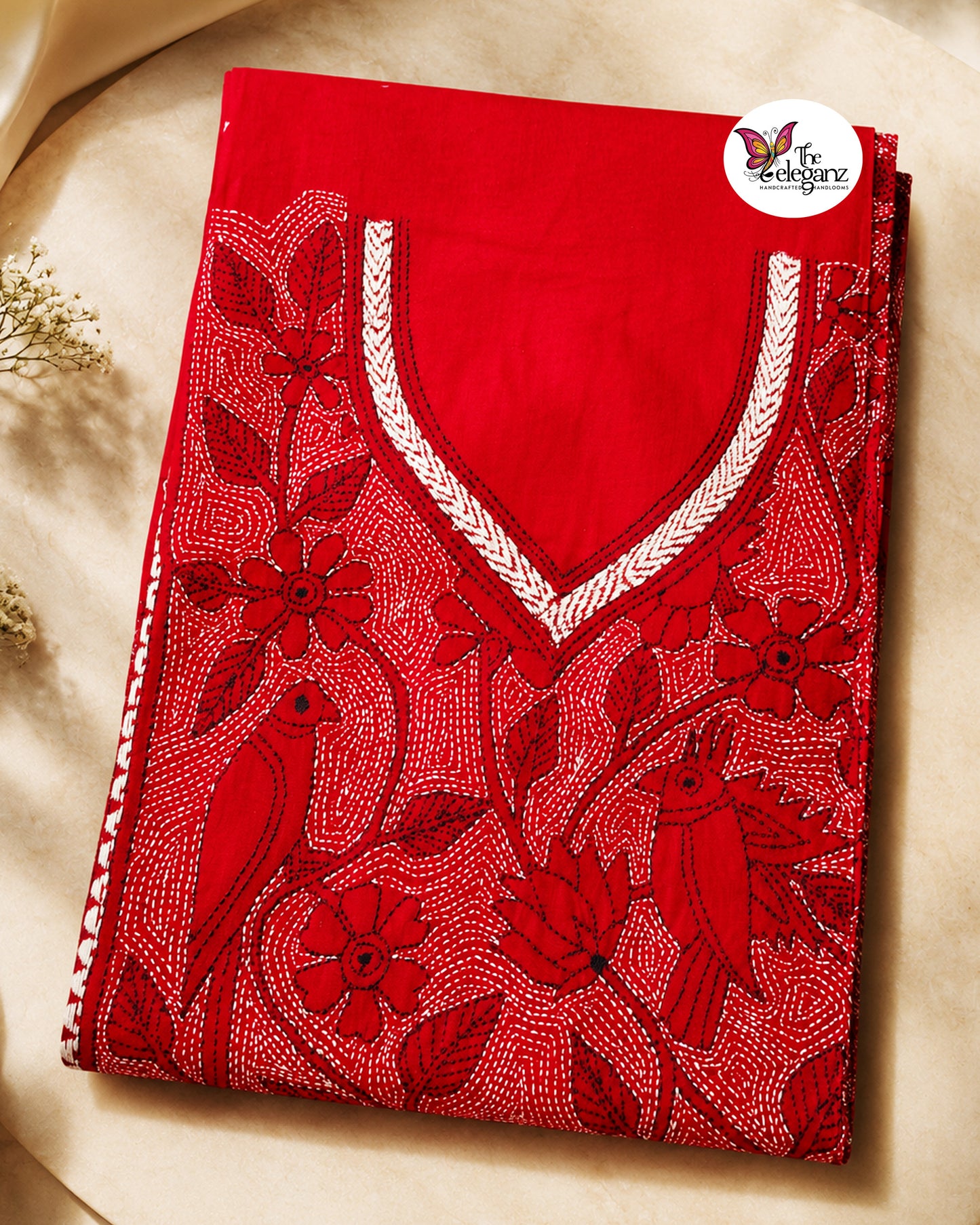 Shyamoli – Maroon Reverse Kantha Bird Motif Cotton Kurti Piece