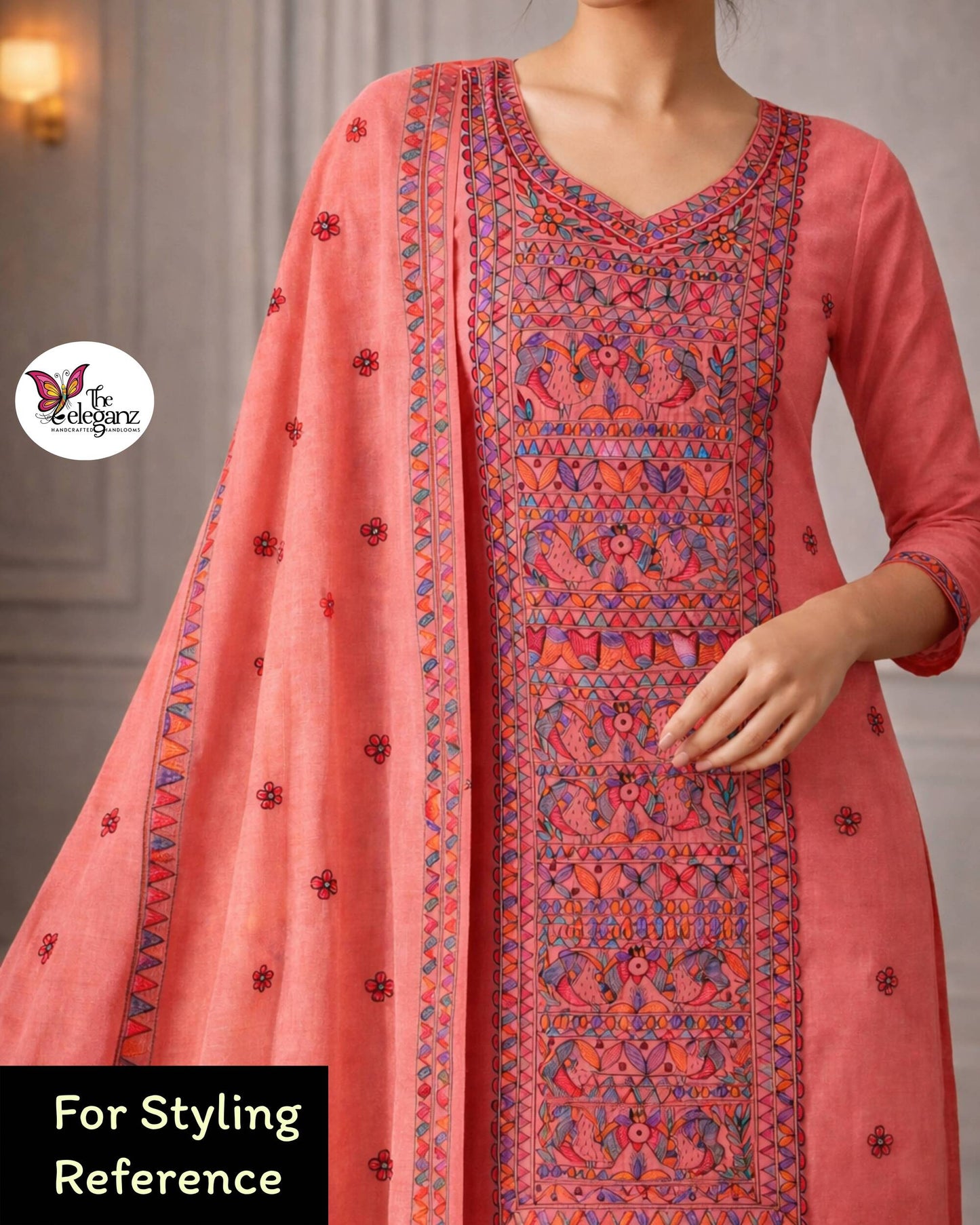 Birds of Mithila – Hand Painted Madhubani Unstitched Suit Set