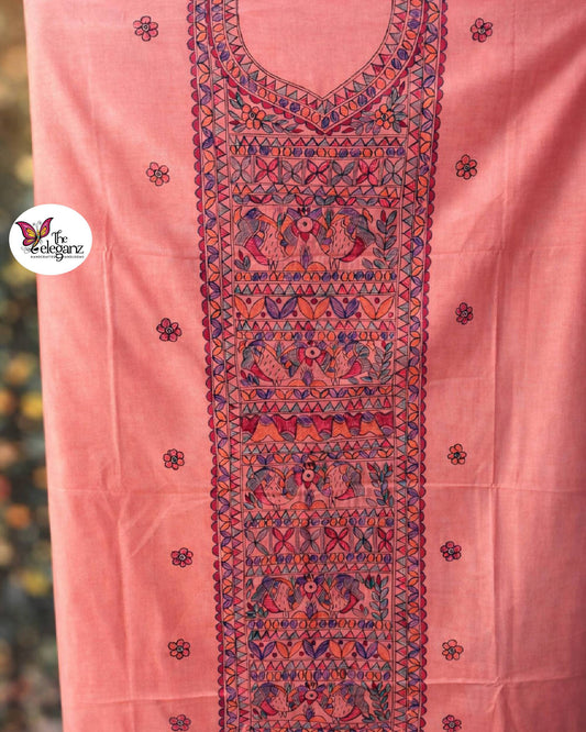 Birds of Mithila – Hand Painted Madhubani Unstitched Suit Set