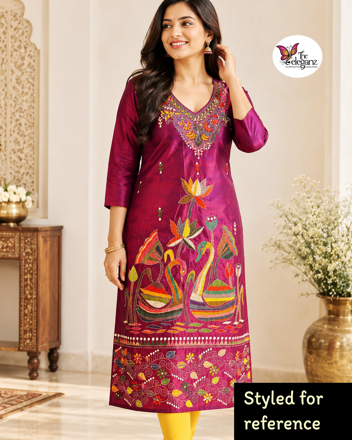 Hansini – Dual-Tone Blended Bangalore Silk Hand Kantha Kurti Piece