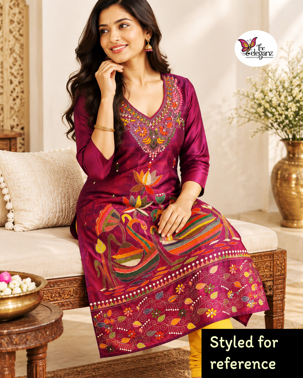 Hansini – Dual-Tone Blended Bangalore Silk Hand Kantha Kurti Piece