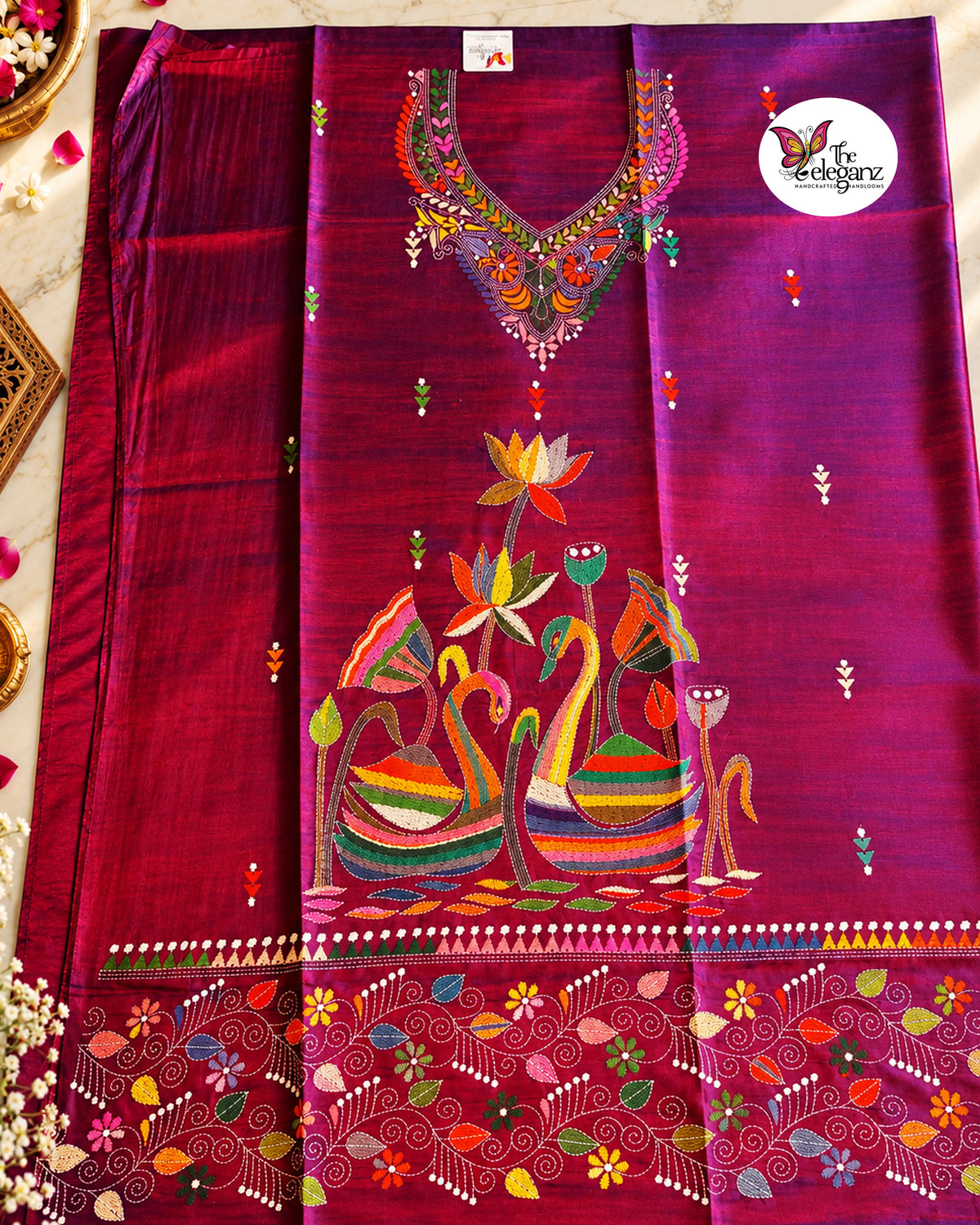 Hansini – Dual-Tone Blended Bangalore Silk Hand Kantha Kurti Piece