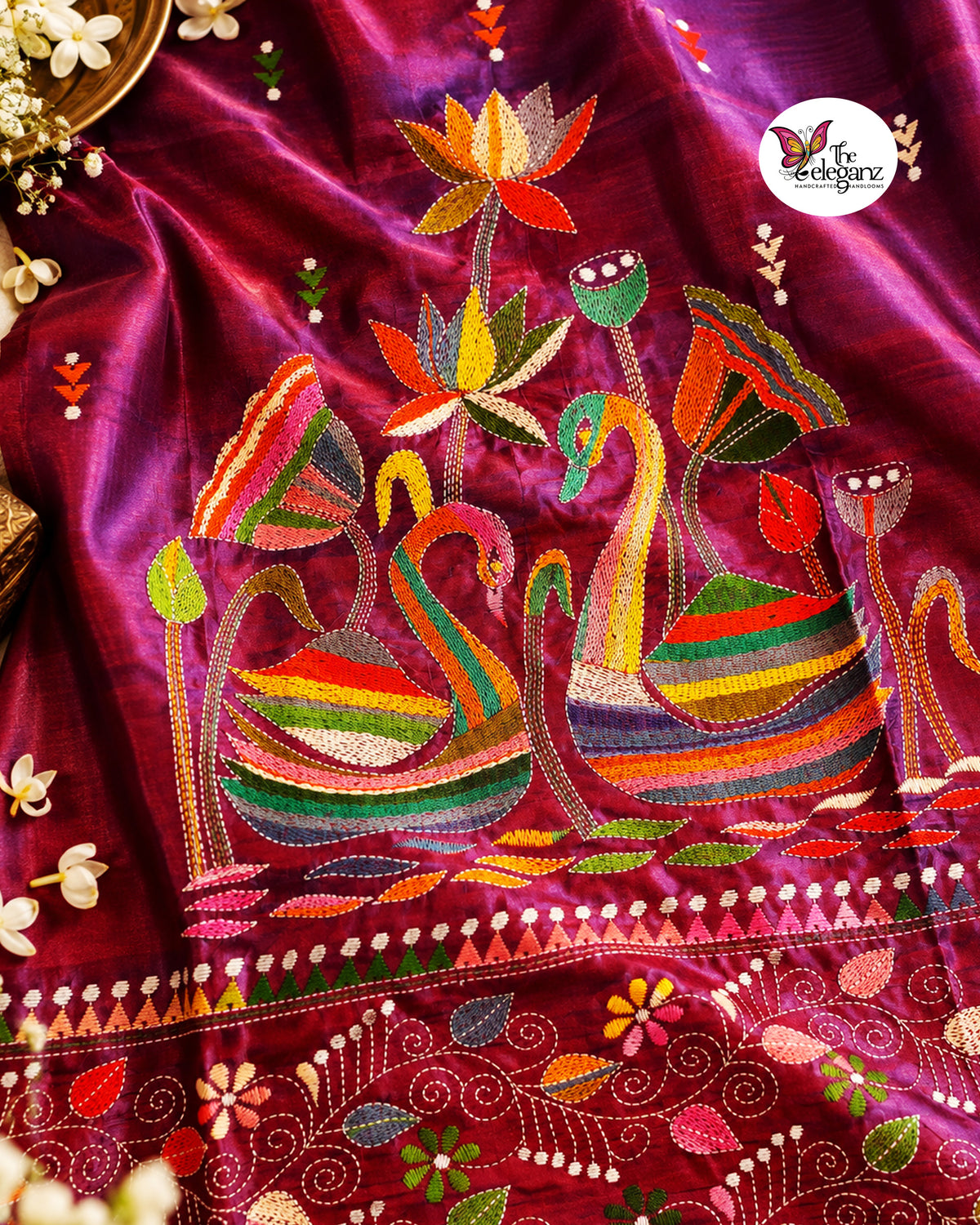 Hansini – Dual-Tone Blended Bangalore Silk Hand Kantha Kurti Piece