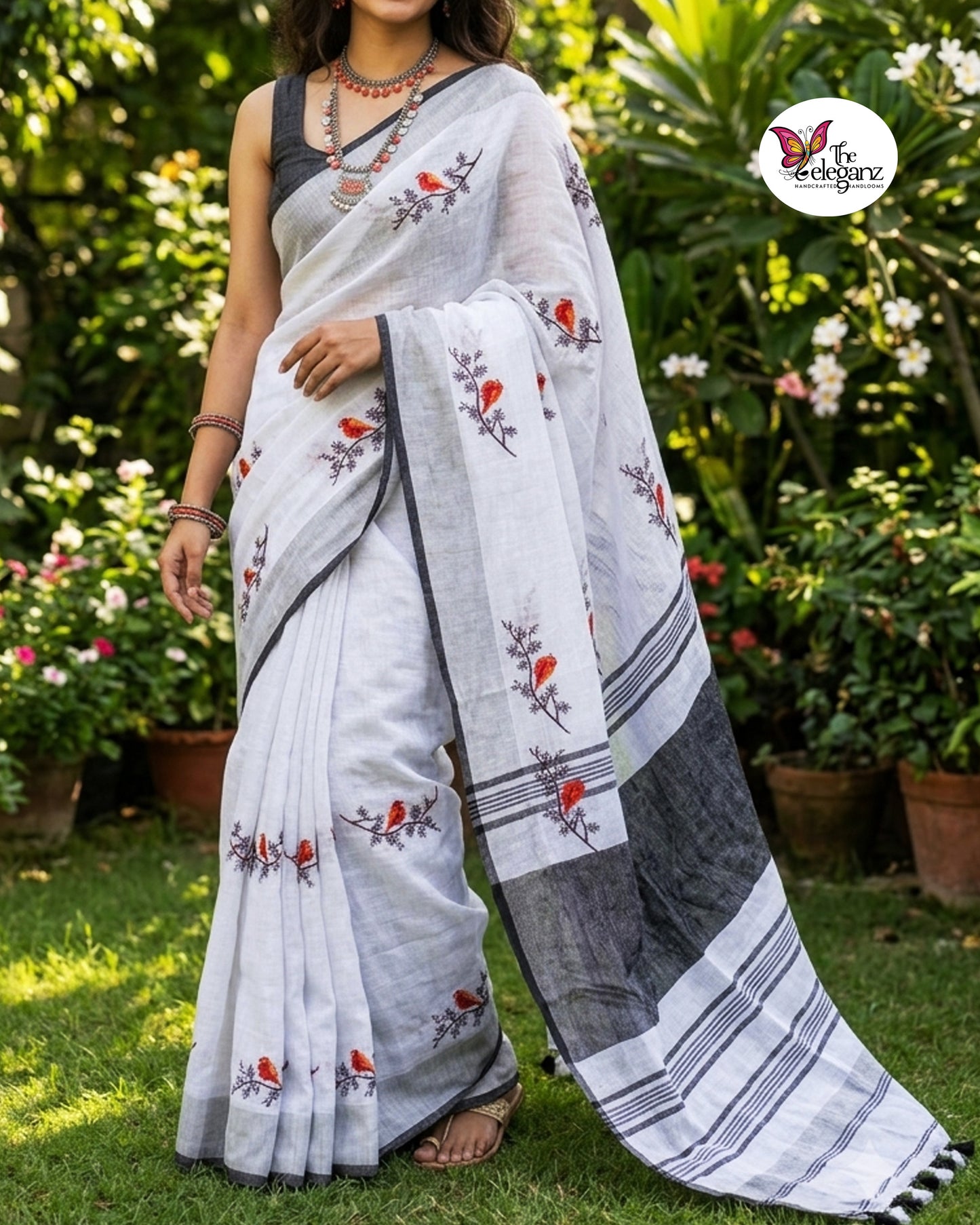 Raktapakshi – Embroidered Pure Linen Saree