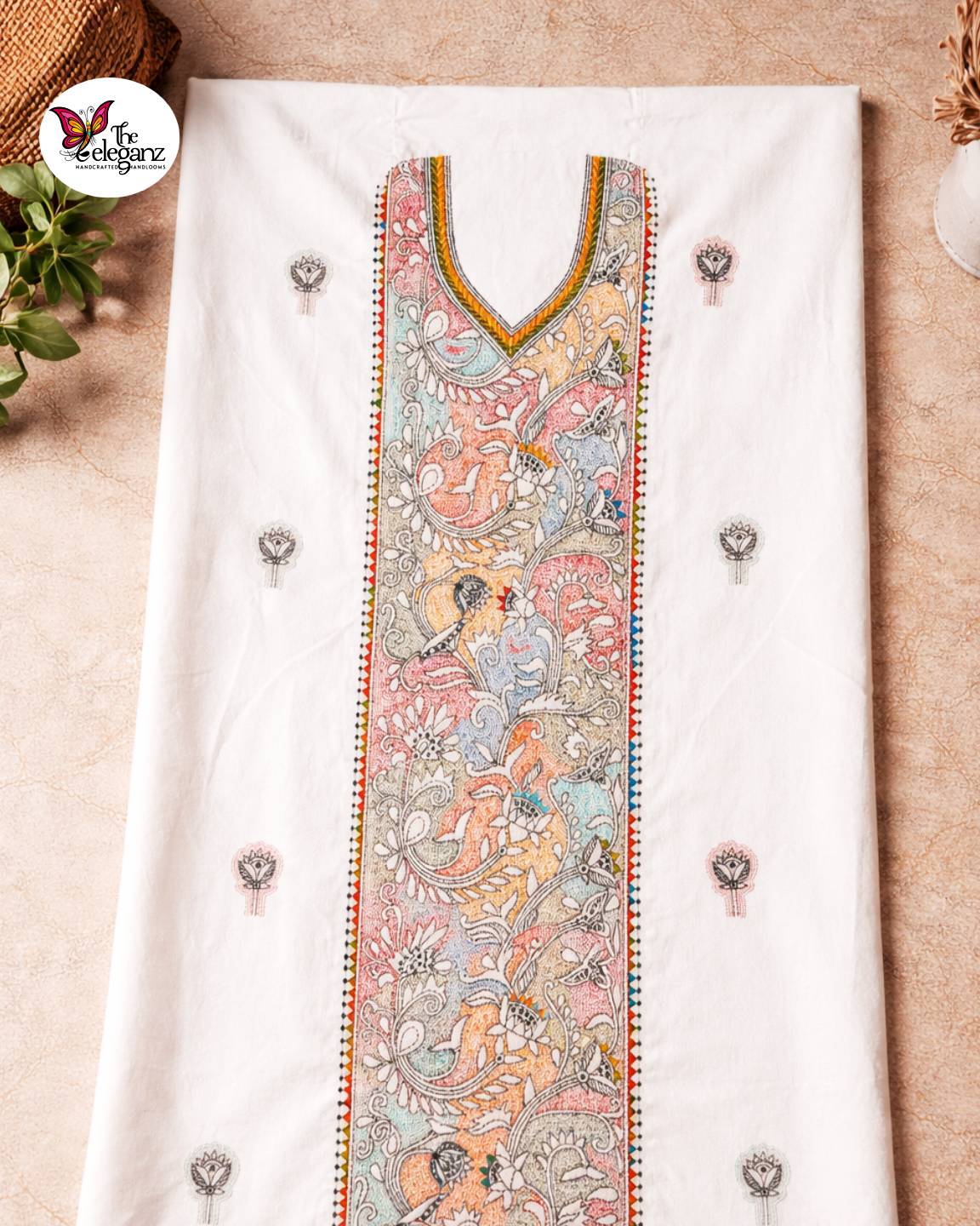 Bonolata – Floral & Bird Kantha Unstitched Suit Piece