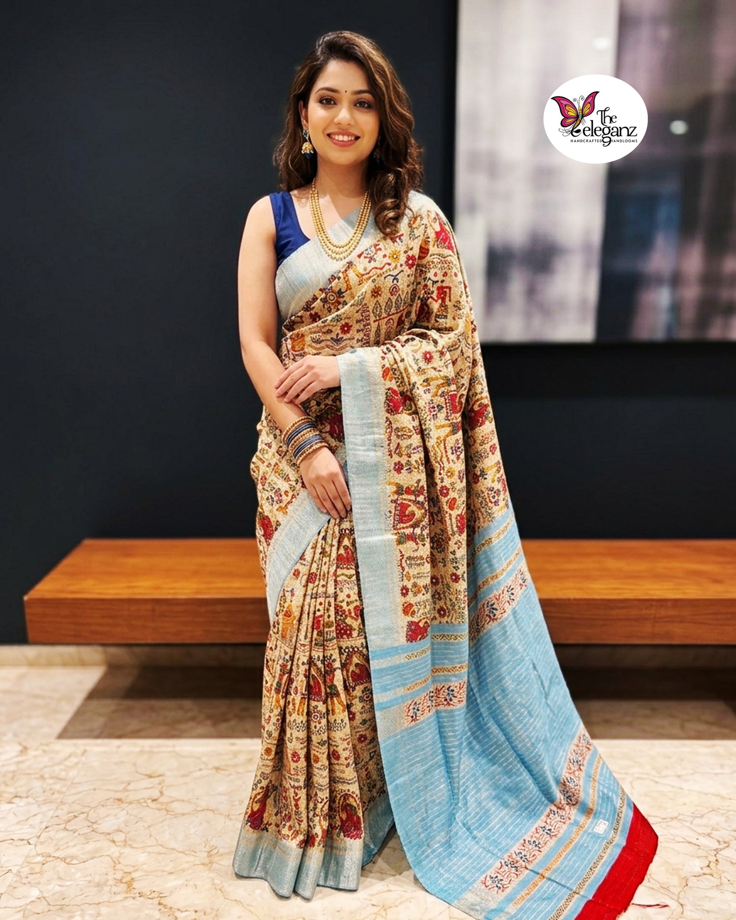 Mithila Neelanjana – Printed Ghicha Silk Saree [Silkmark Certified]