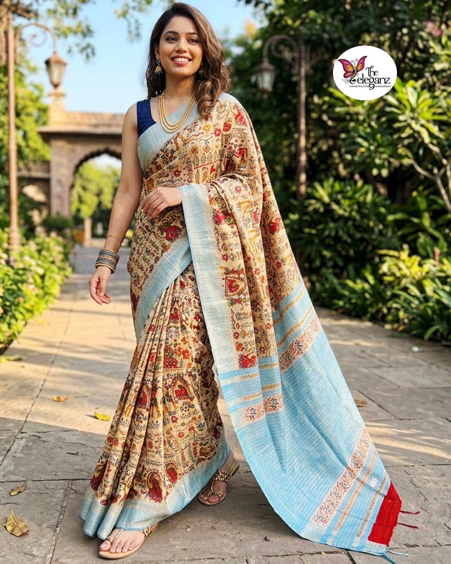 Mithila Neelanjana – Printed Ghicha Silk Saree [Silkmark Certified]