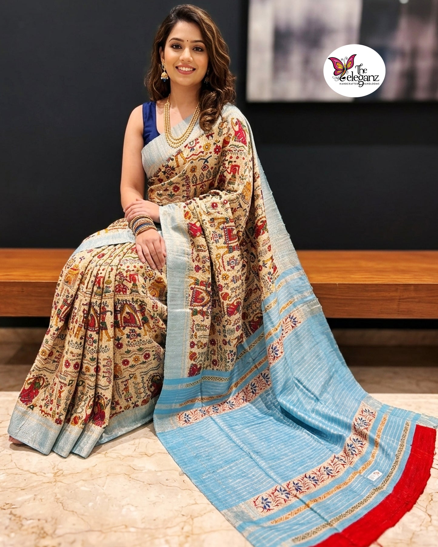 Mithila Neelanjana – Printed Ghicha Silk Saree [Silkmark Certified]