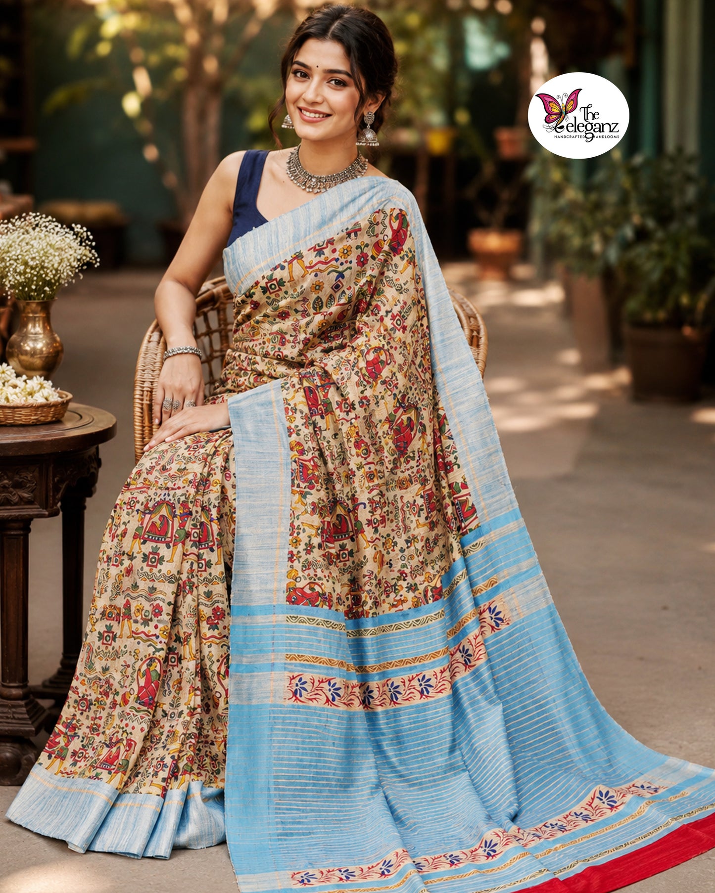 Mithila Neelanjana – Printed Ghicha Silk Saree [Silkmark Certified]