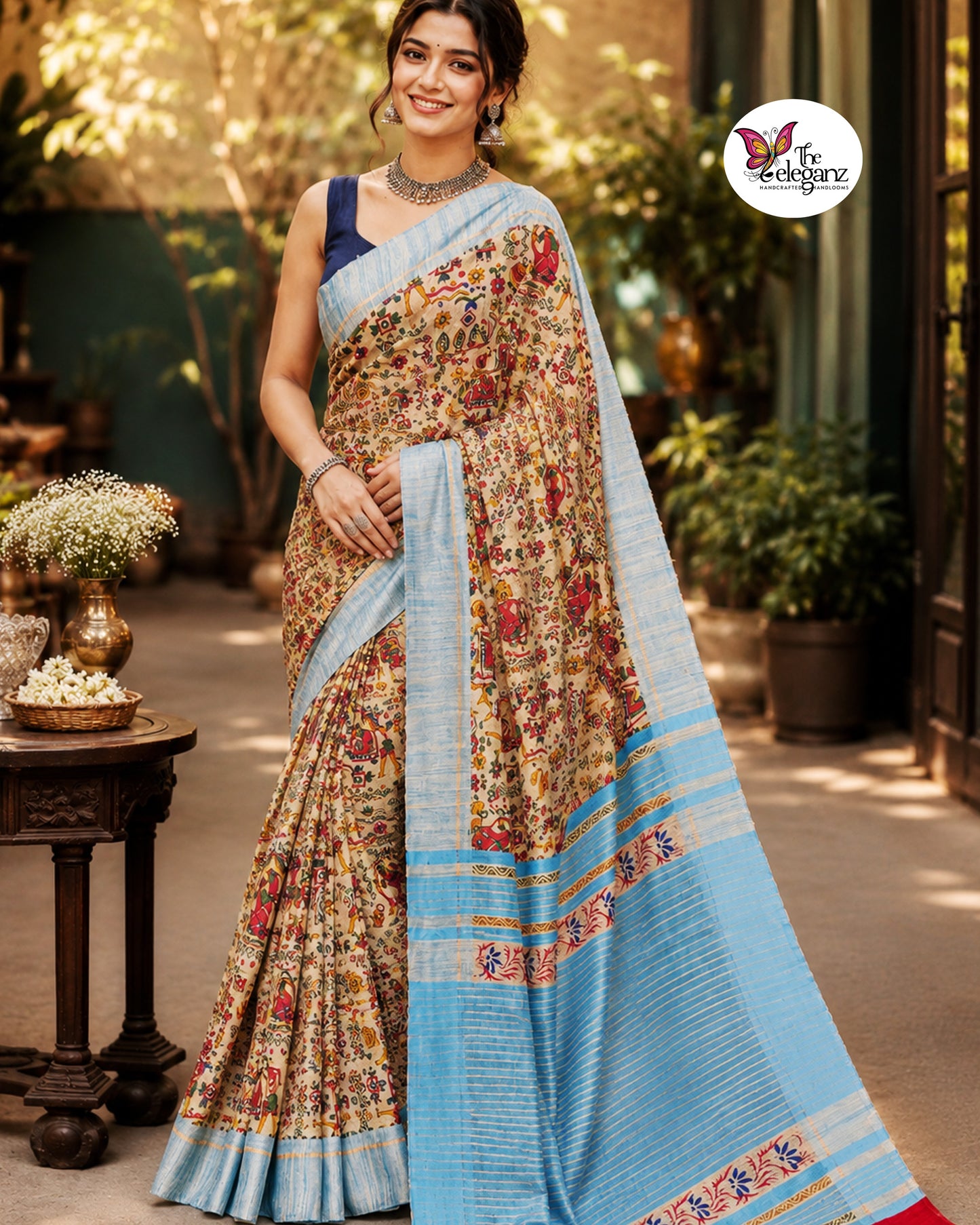 Mithila Neelanjana – Printed Ghicha Silk Saree [Silkmark Certified]