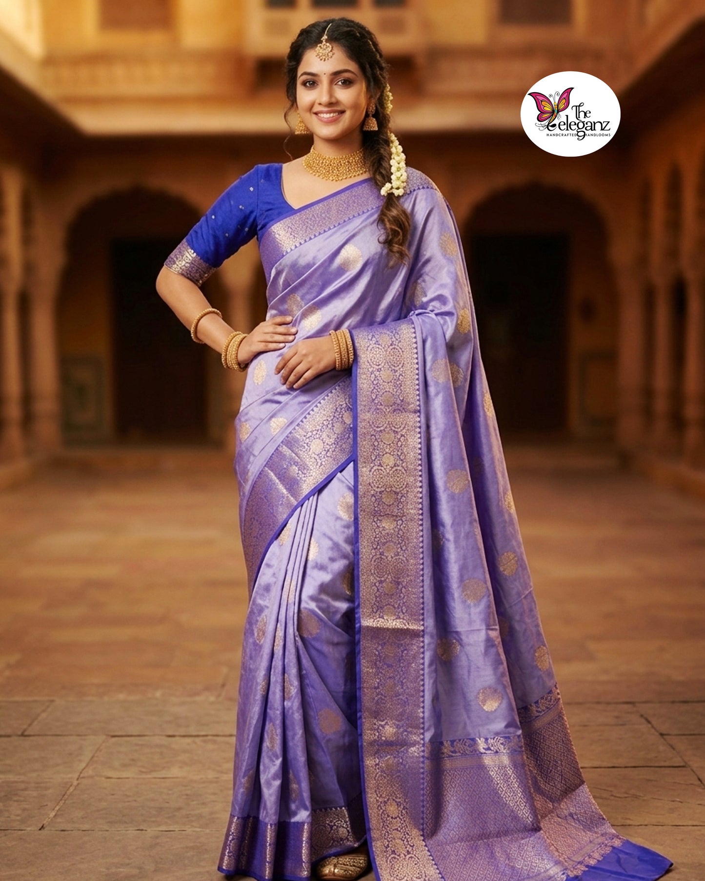 Neel Pushpika – Pure Katan Silk Saree [Silkmark Certified]