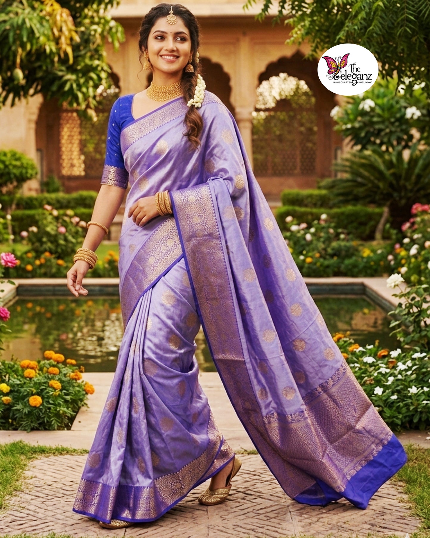 Neel Pushpika – Pure Katan Silk Saree [Silkmark Certified]