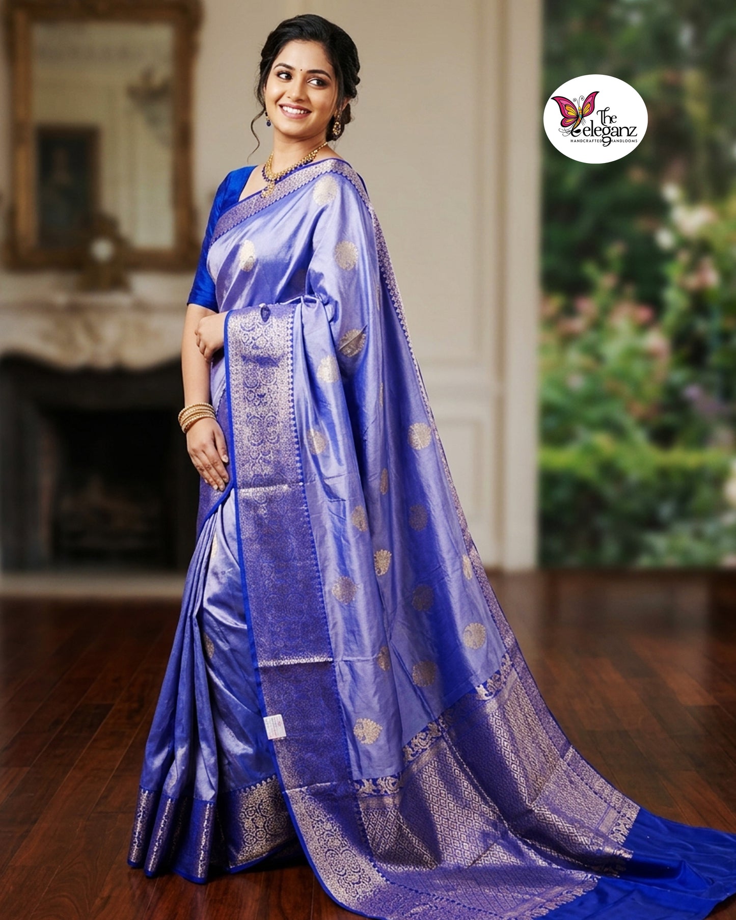 Neel Pushpika – Pure Katan Silk Saree [Silkmark Certified]