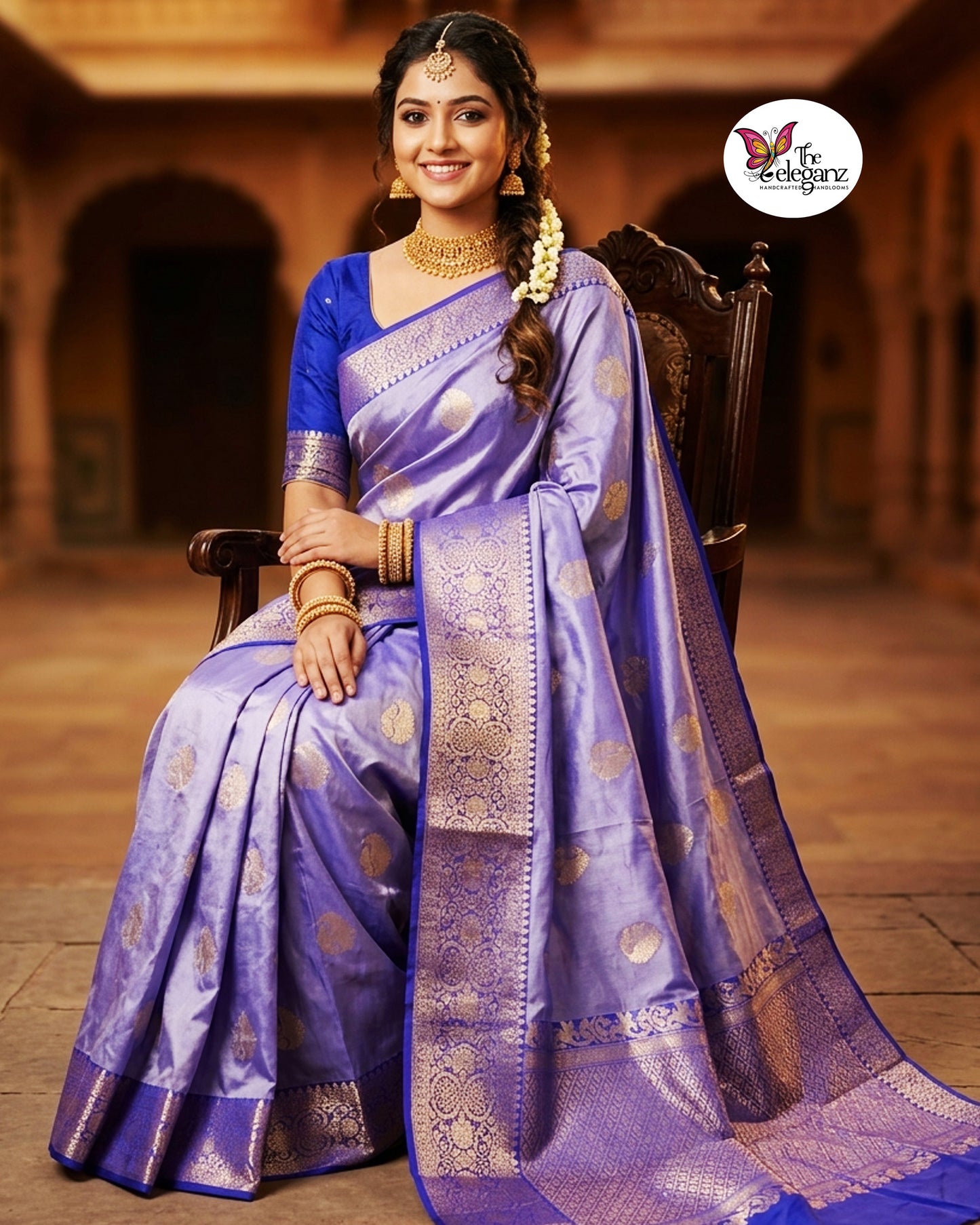Neel Pushpika – Pure Katan Silk Saree [Silkmark Certified]