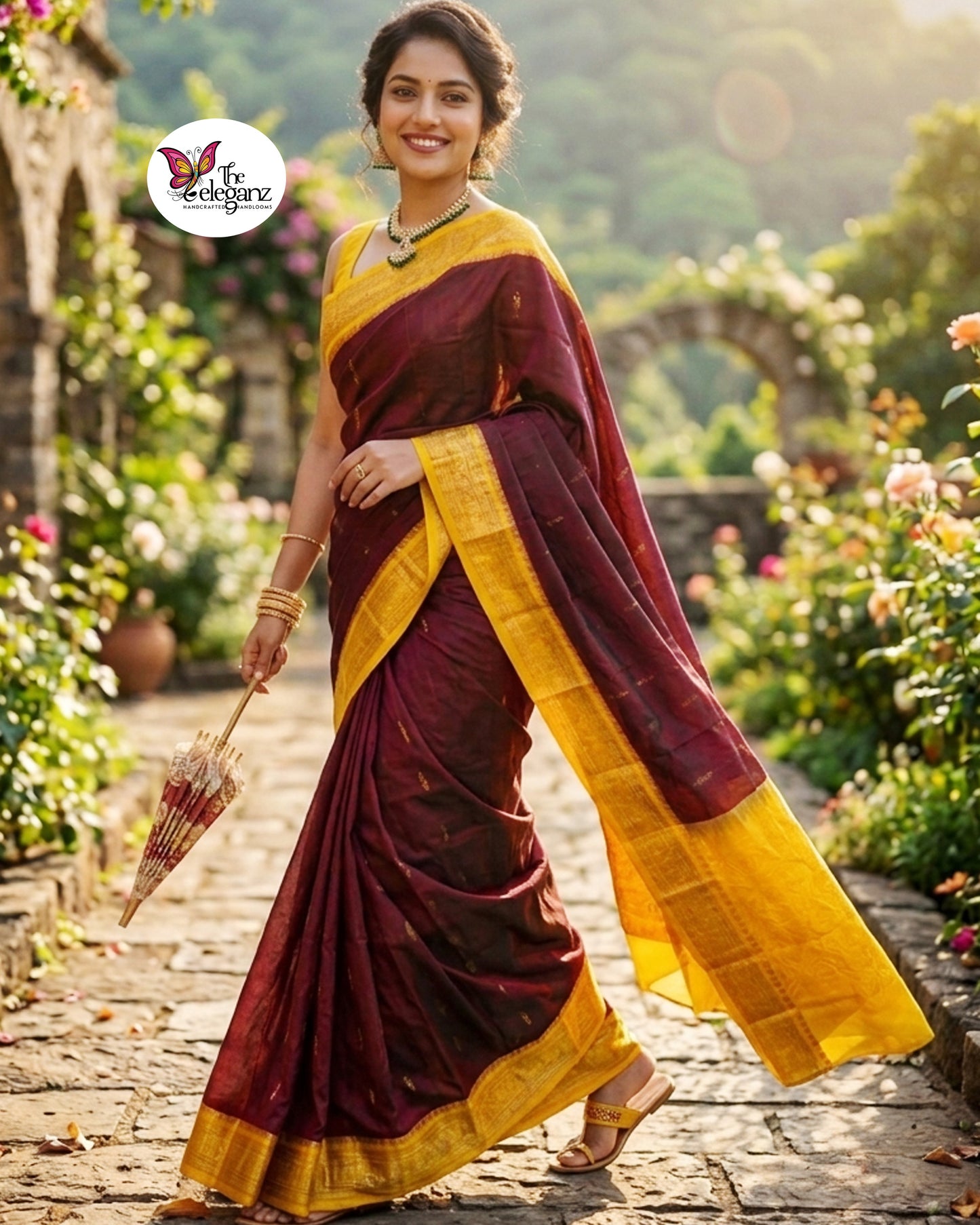 Usha - Maroon & Yellow Kanjivaram Pure Silk Saree