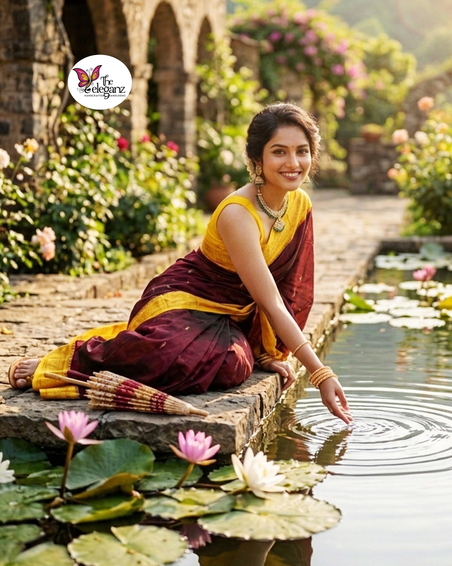 Usha - Maroon & Yellow Kanjivaram Pure Silk Saree