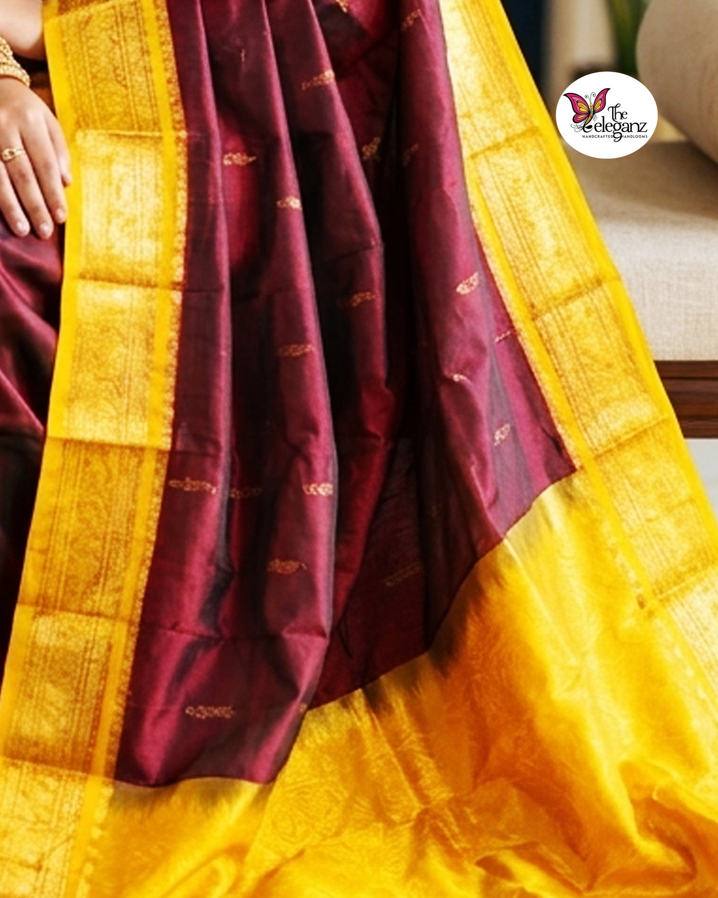 Usha - Maroon & Yellow Kanjivaram Pure Silk Saree