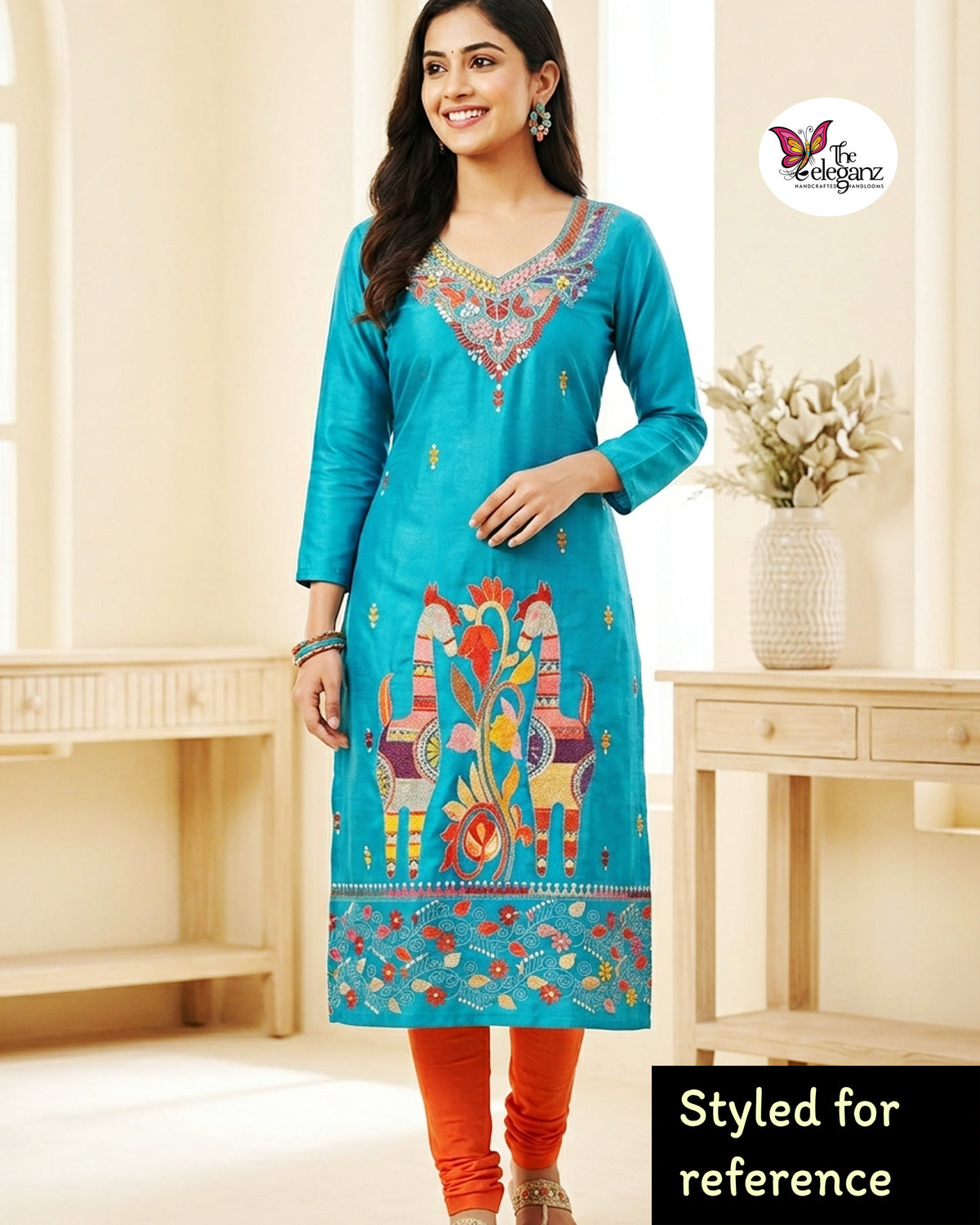 Firozee – Blended Bangalore Silk Hand Kantha Kurti Piece