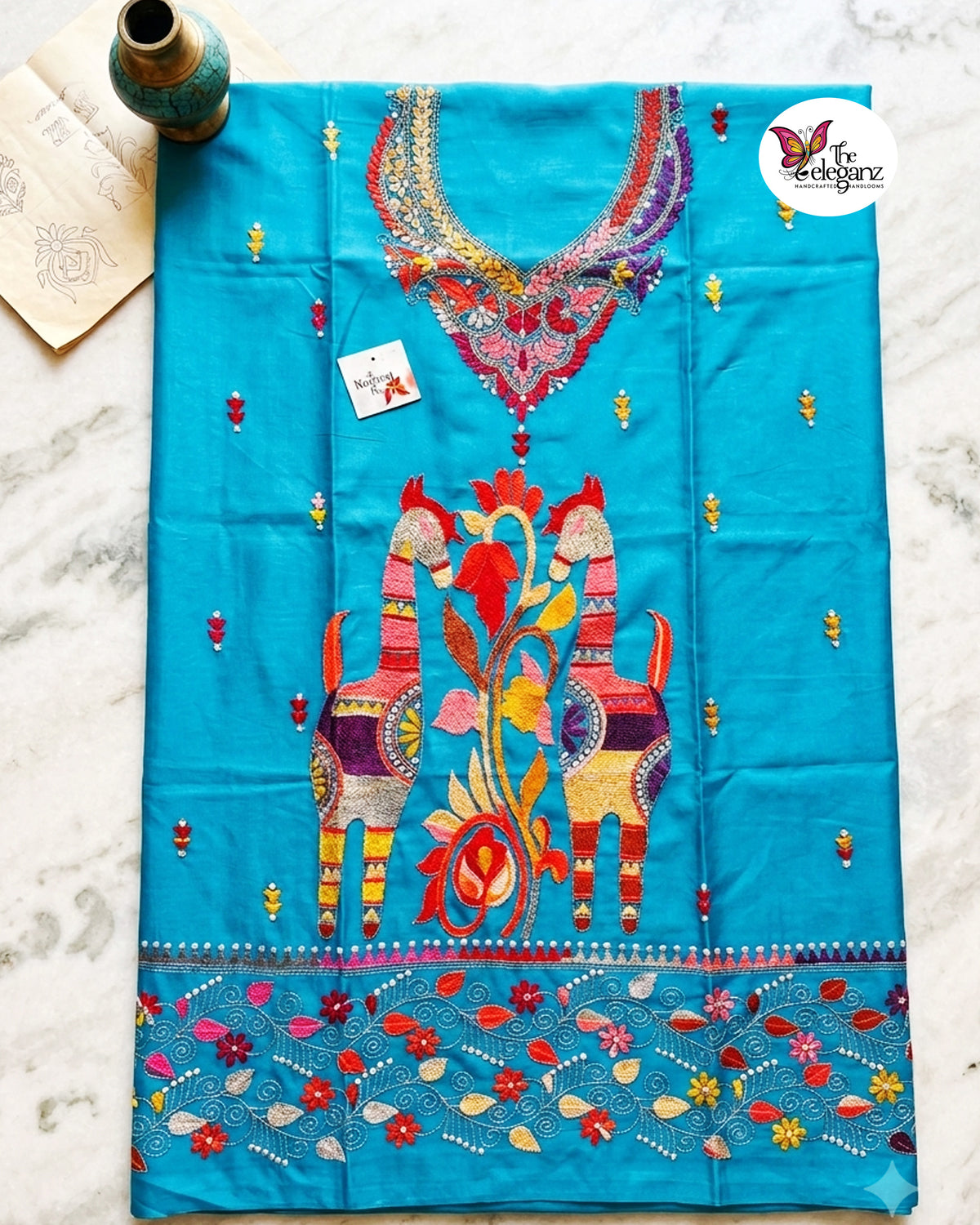 Firozee – Blended Bangalore Silk Hand Kantha Kurti Piece