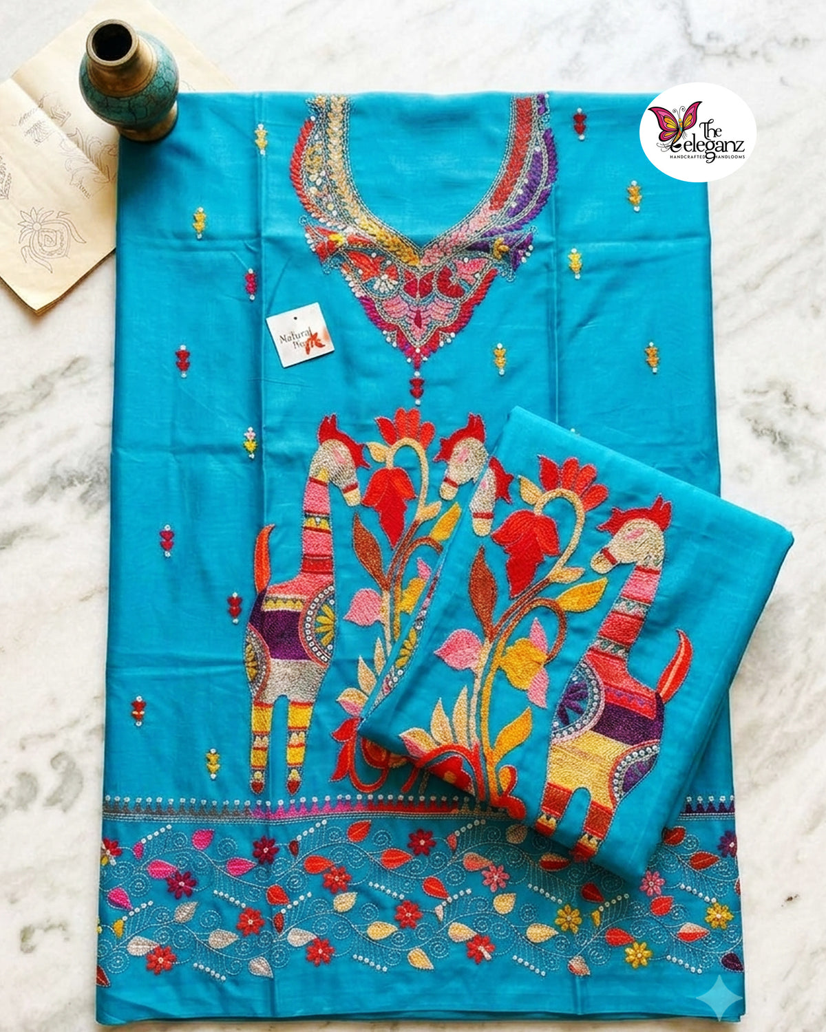 Firozee – Blended Bangalore Silk Hand Kantha Kurti Piece