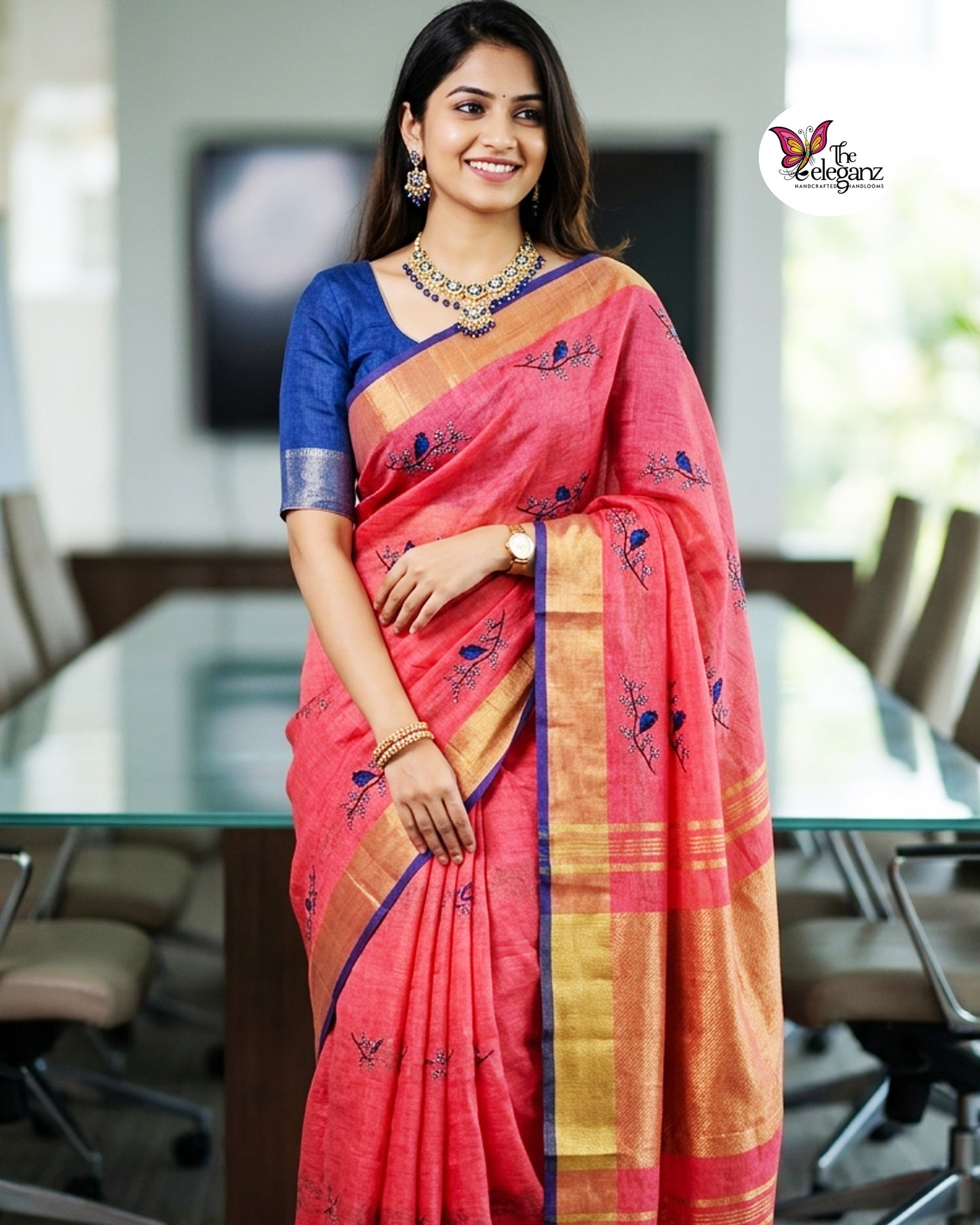 Pravalika – Embroidered Pure Linen Saree