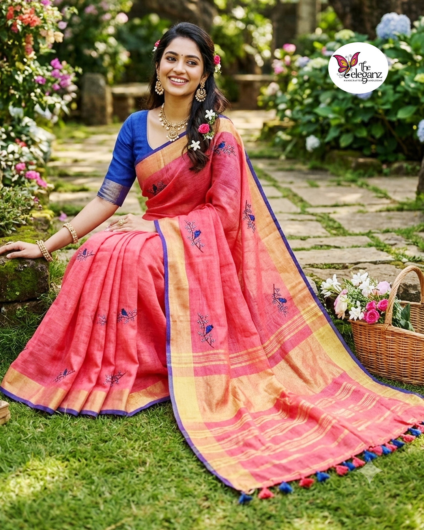 Pravalika – Embroidered Pure Linen Saree