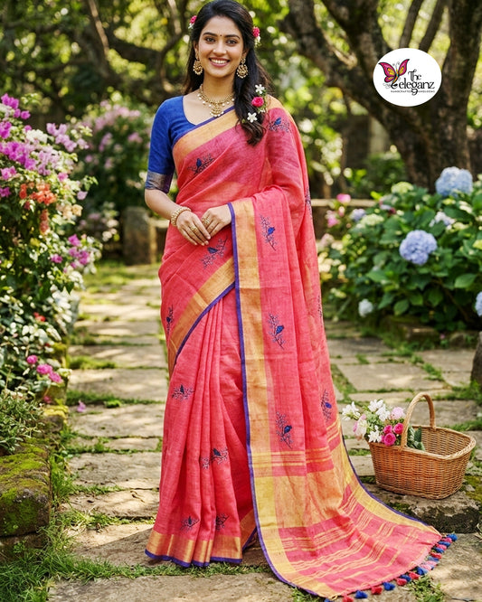 Pravalika – Embroidered Pure Linen Saree