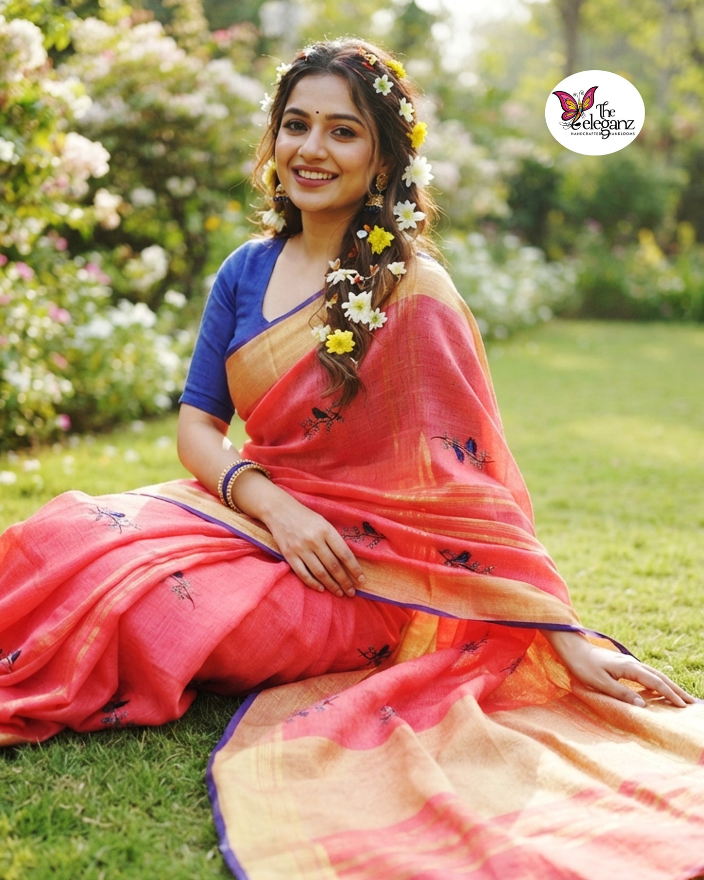 Pravalika – Embroidered Pure Linen Saree