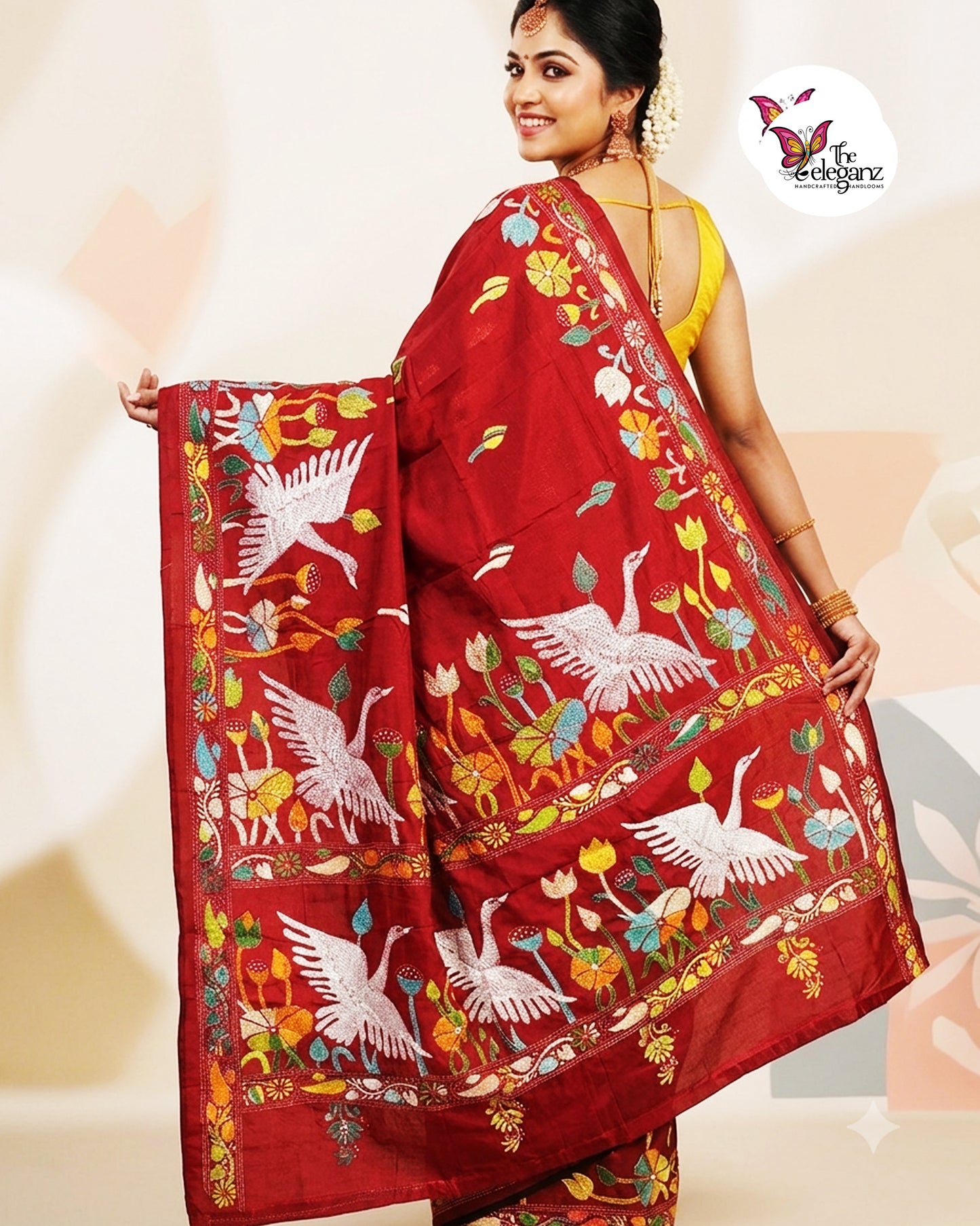 Chiriya – Maroon Kantha Stitch Saree