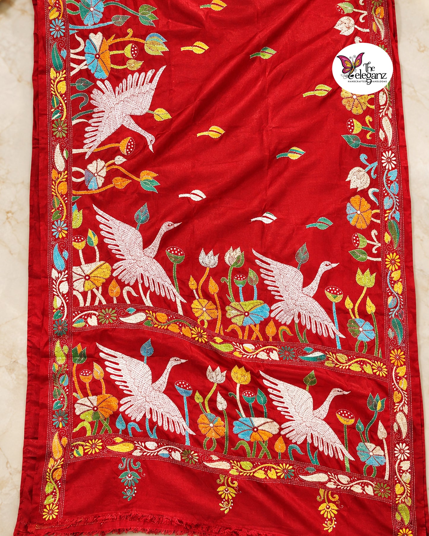 Chiriya – Maroon Kantha Stitch Saree