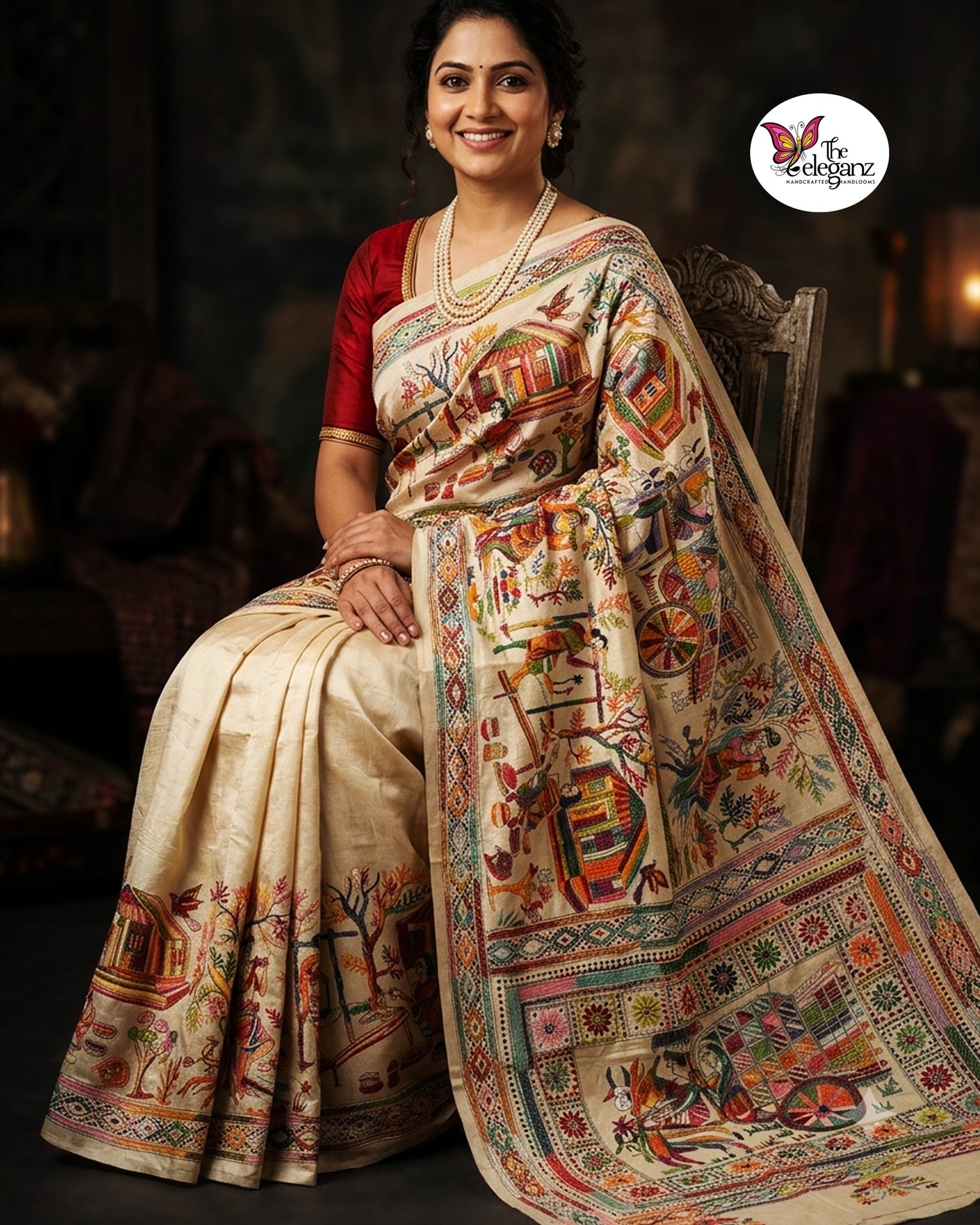 Gaon — Pure Korea Gachi Tussar Hand Kantha Silk Saree