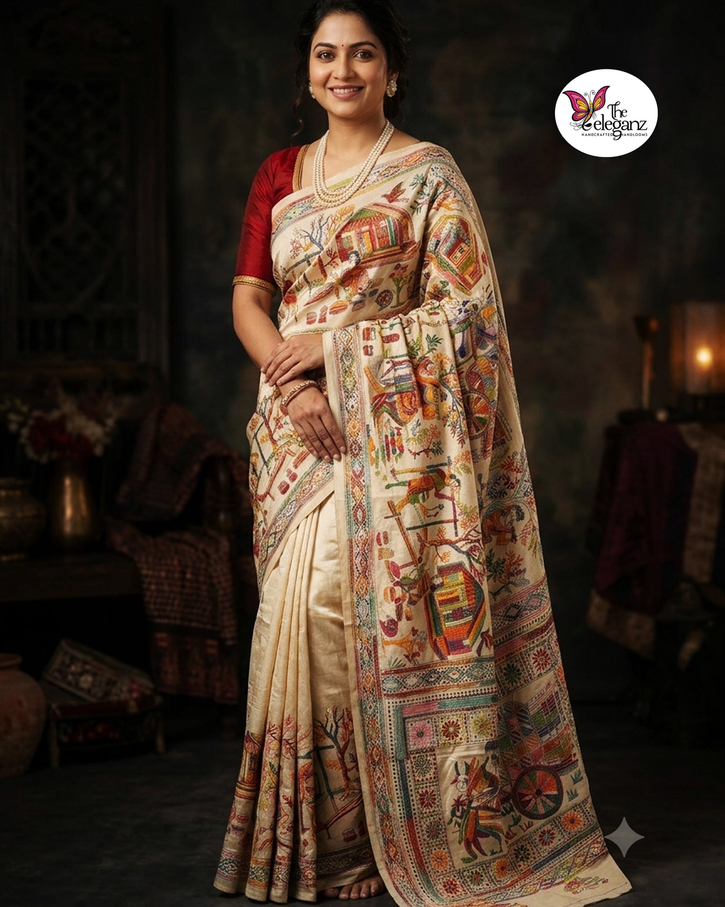 Gaon — Pure Korea Gachi Tussar Hand Kantha Silk Saree