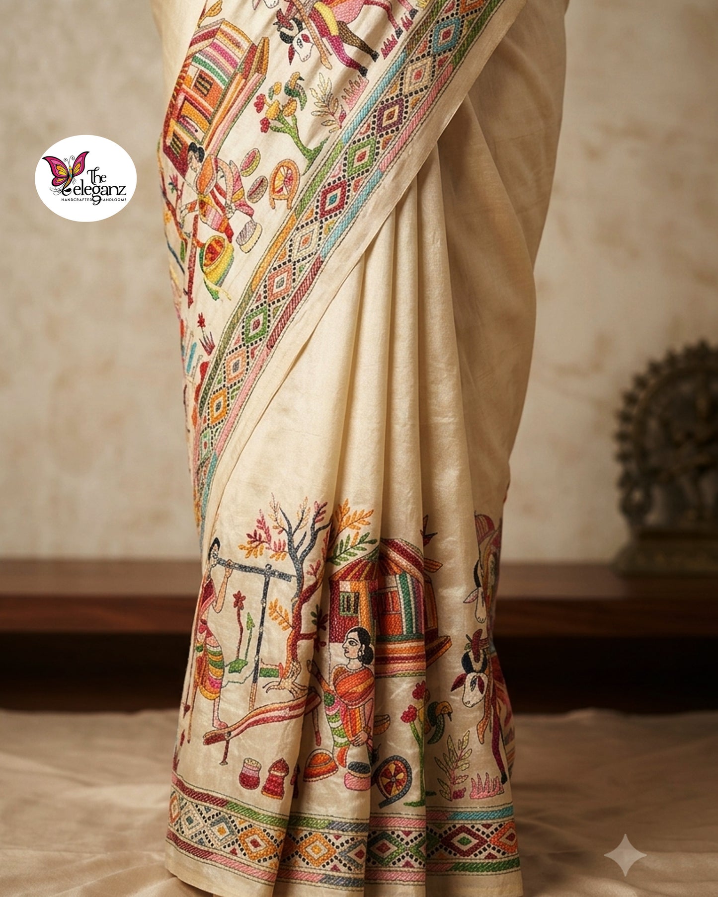 Gaon — Pure Korea Gachi Tussar Hand Kantha Silk Saree
