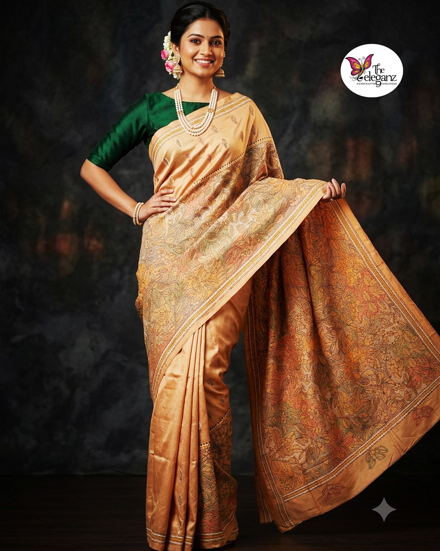 Pushpa – Pure Bangalore Silk Reverse Kantha Saree