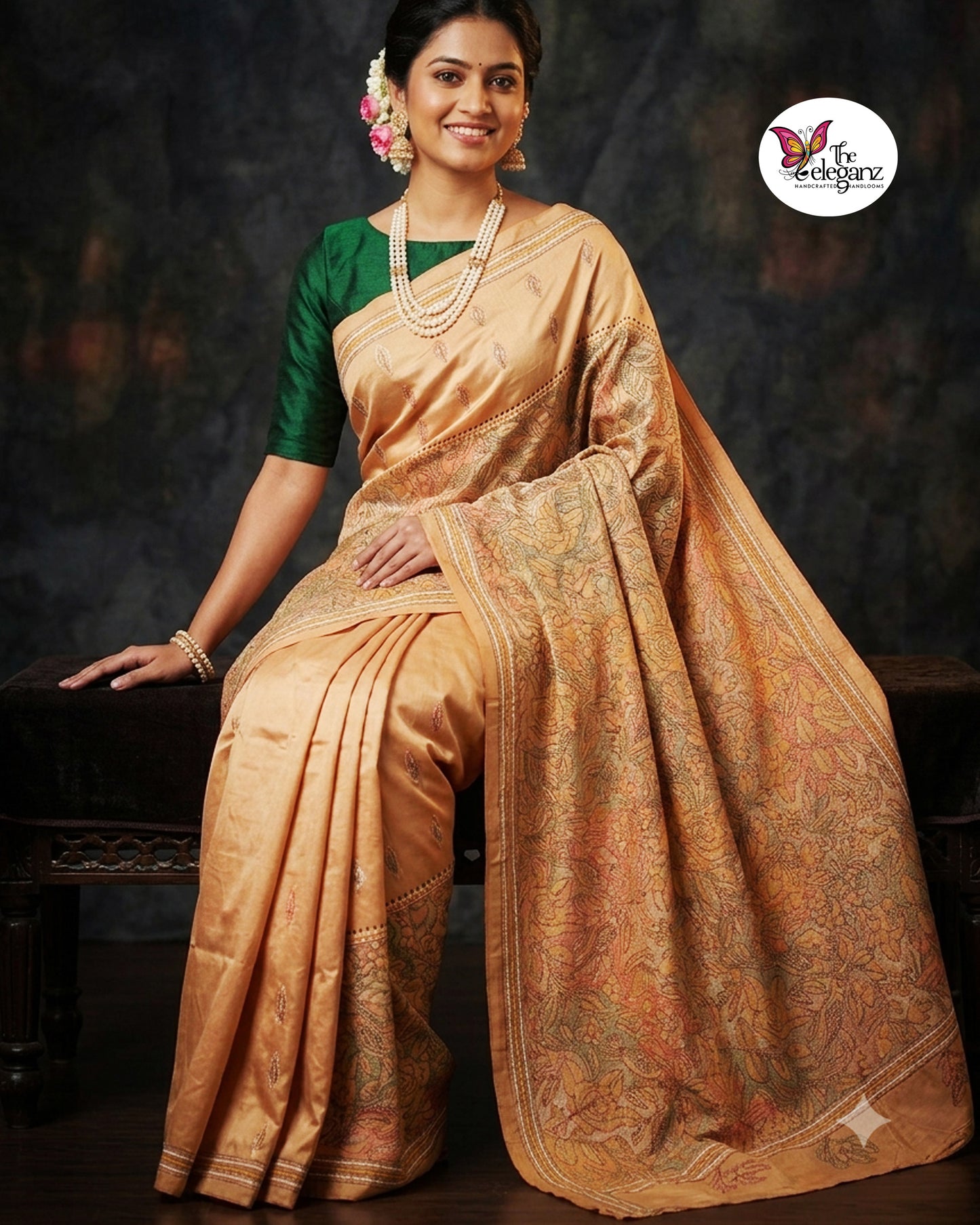 Pushpa – Pure Bangalore Silk Reverse Kantha Saree
