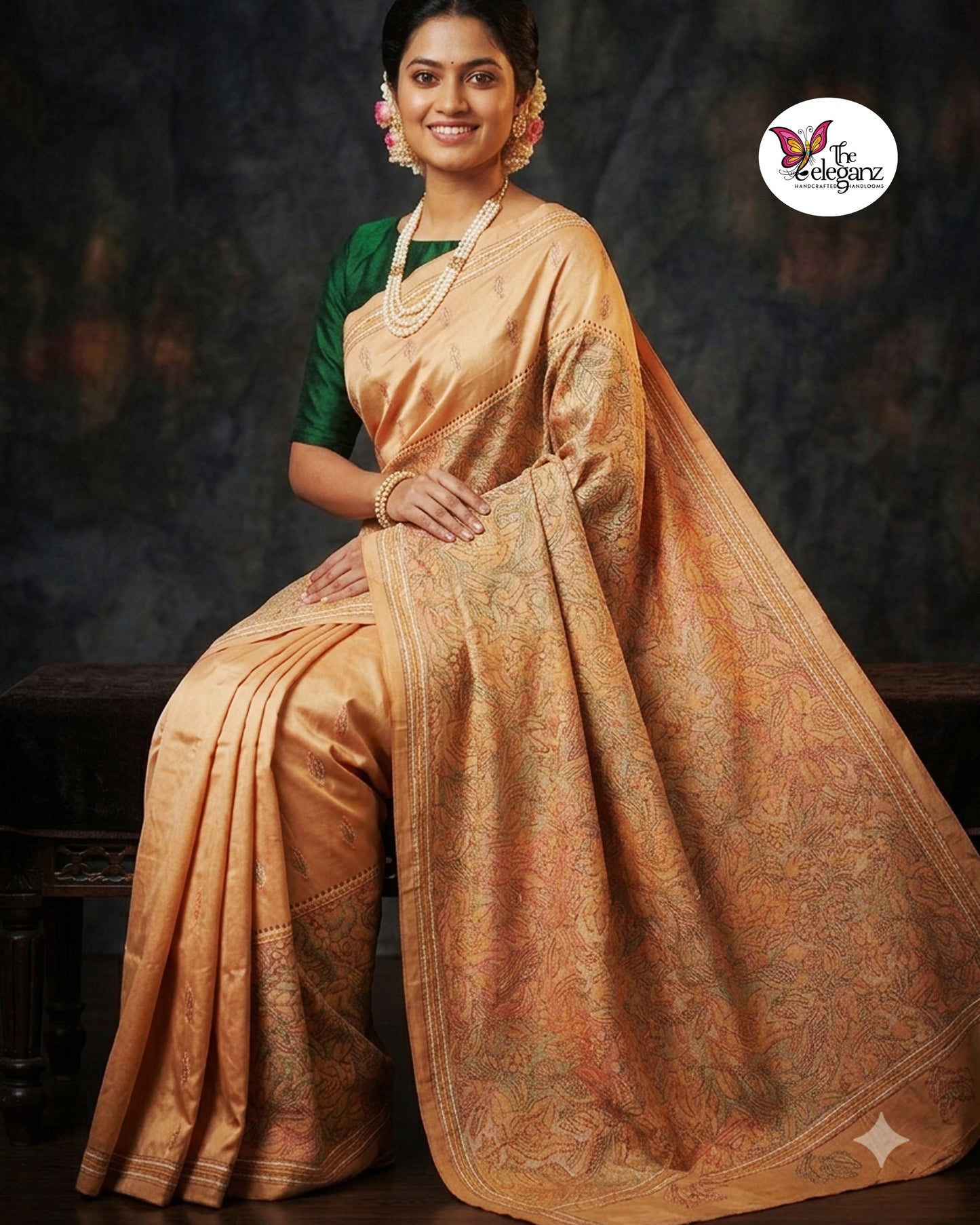 Pushpa – Pure Bangalore Silk Reverse Kantha Saree